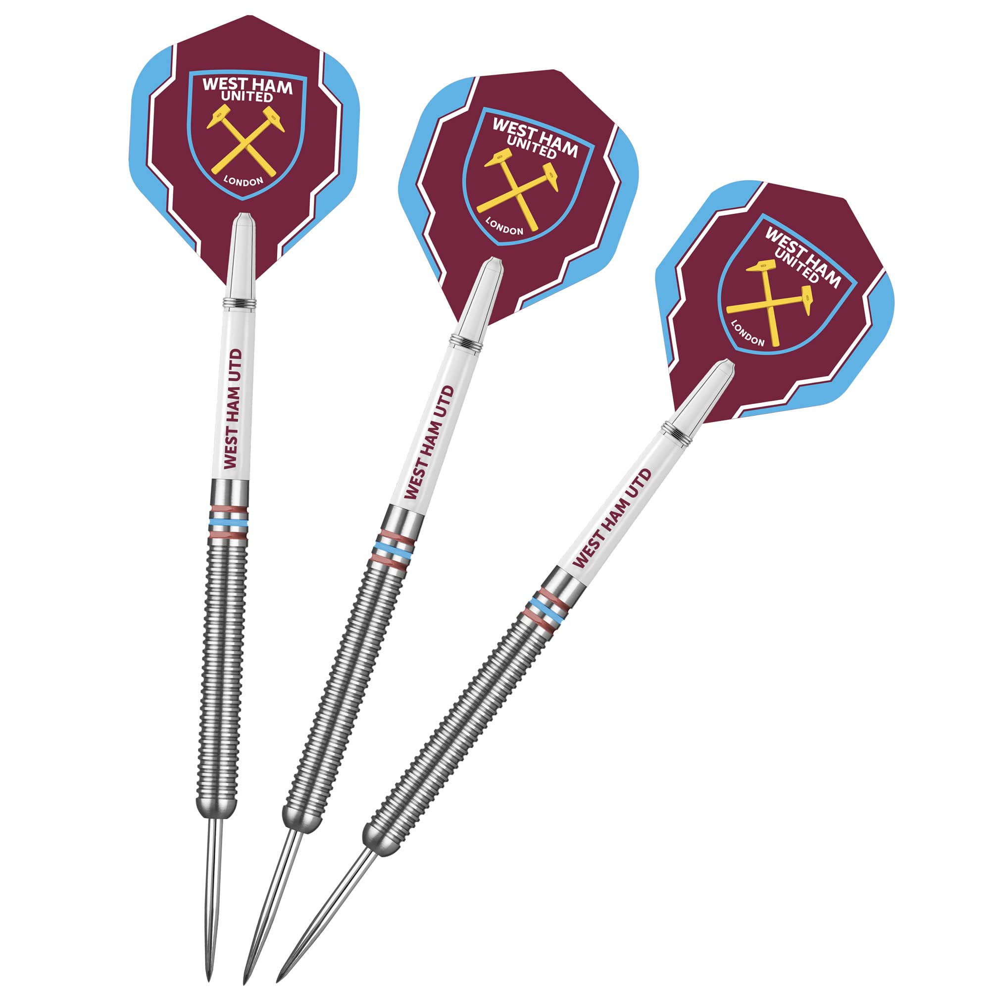 FOCO Officially Licensed Football Club Hammers FC Steel Tip Tungsten Darts Set, Blue, Claret (D1428) 24g