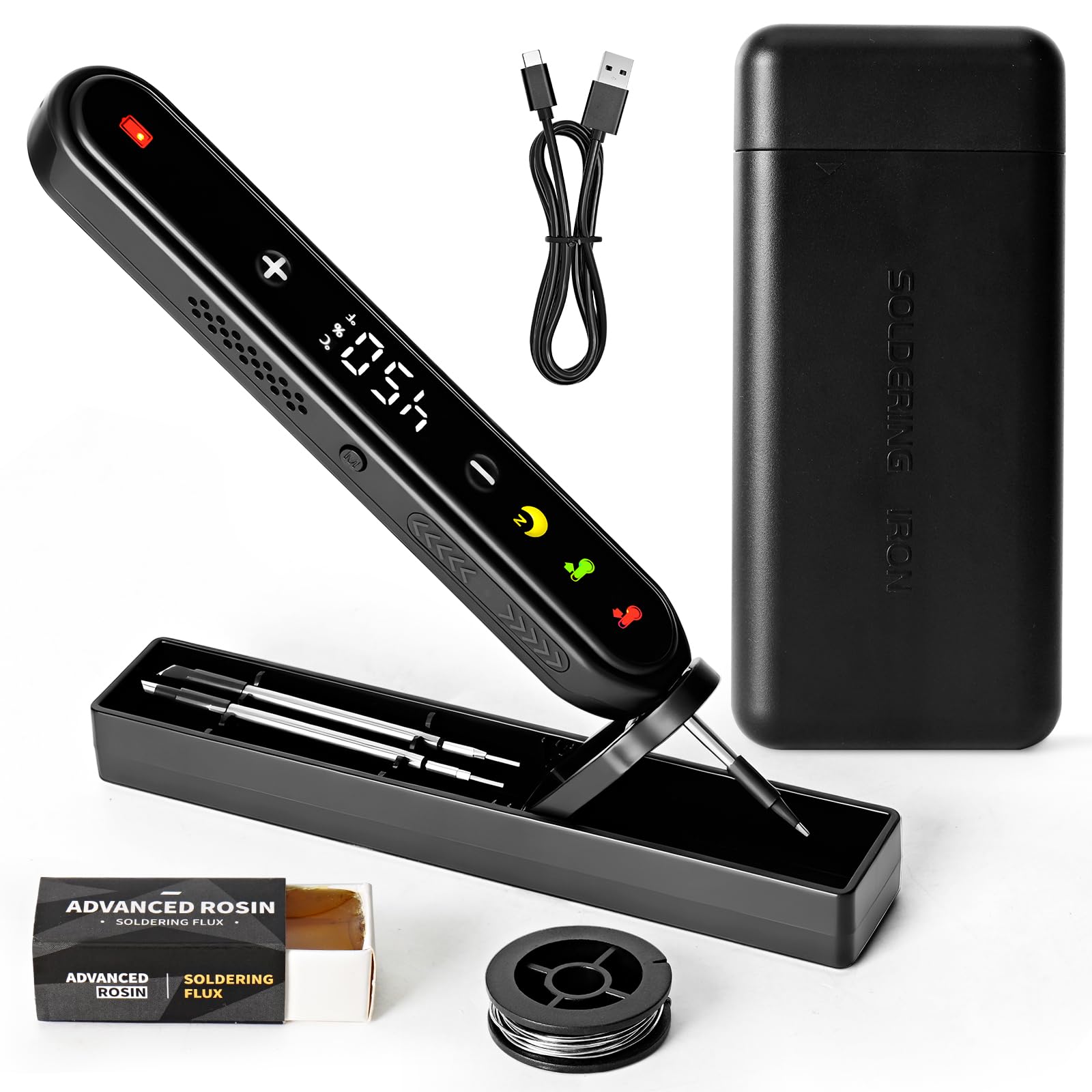 Soldador Estaño, Soldador de Estaño Inalámbrico con LCD | Kit Soldadura Electrónica Temperatura Ajustable 180 °C a 450 °C 3 Puntos de Soldadura Pasta y Alambre de Soldadura Reparación
