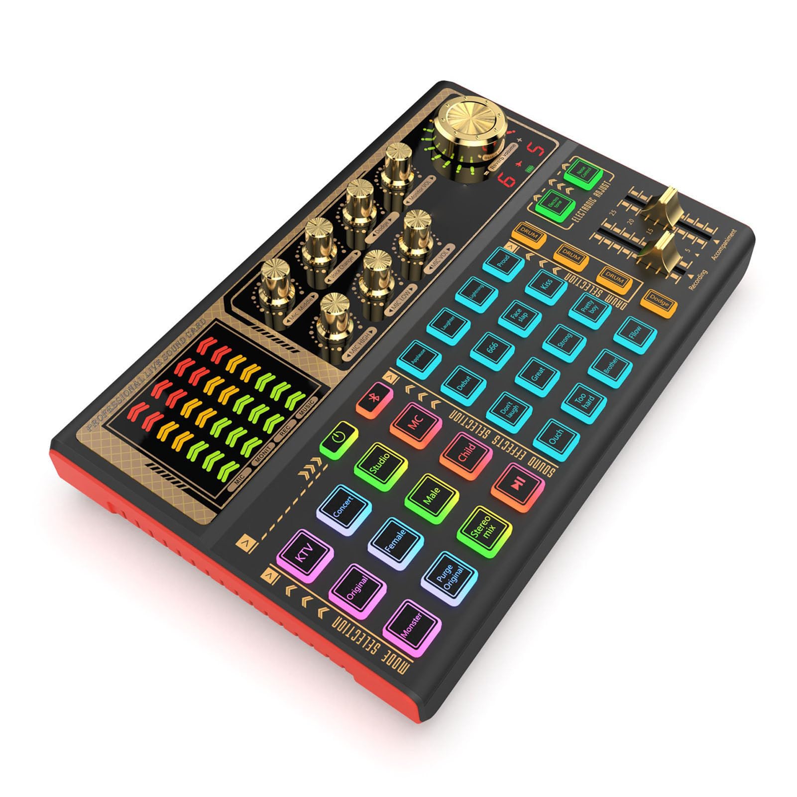 SIXRUN Scheda Audio Professionale Live, Modificatore Vocale con Connessione Bluetooth per Live Streaming Registrazione Podcast Karaoke