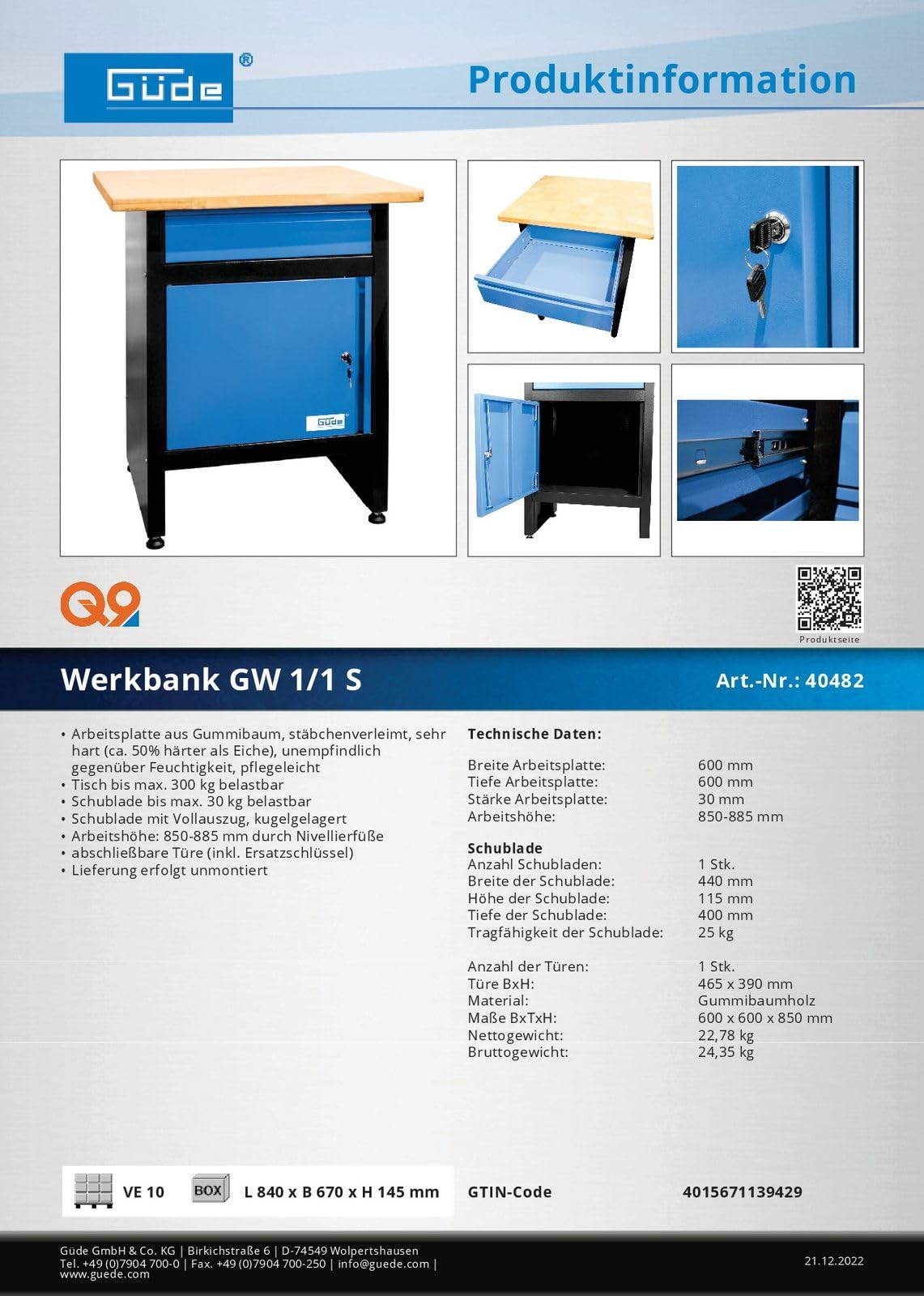 Güde Werkbank GW 1/1 S