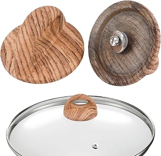 DOERDO 2Pcs Pot Lid Wood Knob, Universal Pot Lid Replacement Knobs, Pan Lid Holding Handle with Screws, Pot Cover Grab Handle for Kitchen Glass Lid Pan Pot