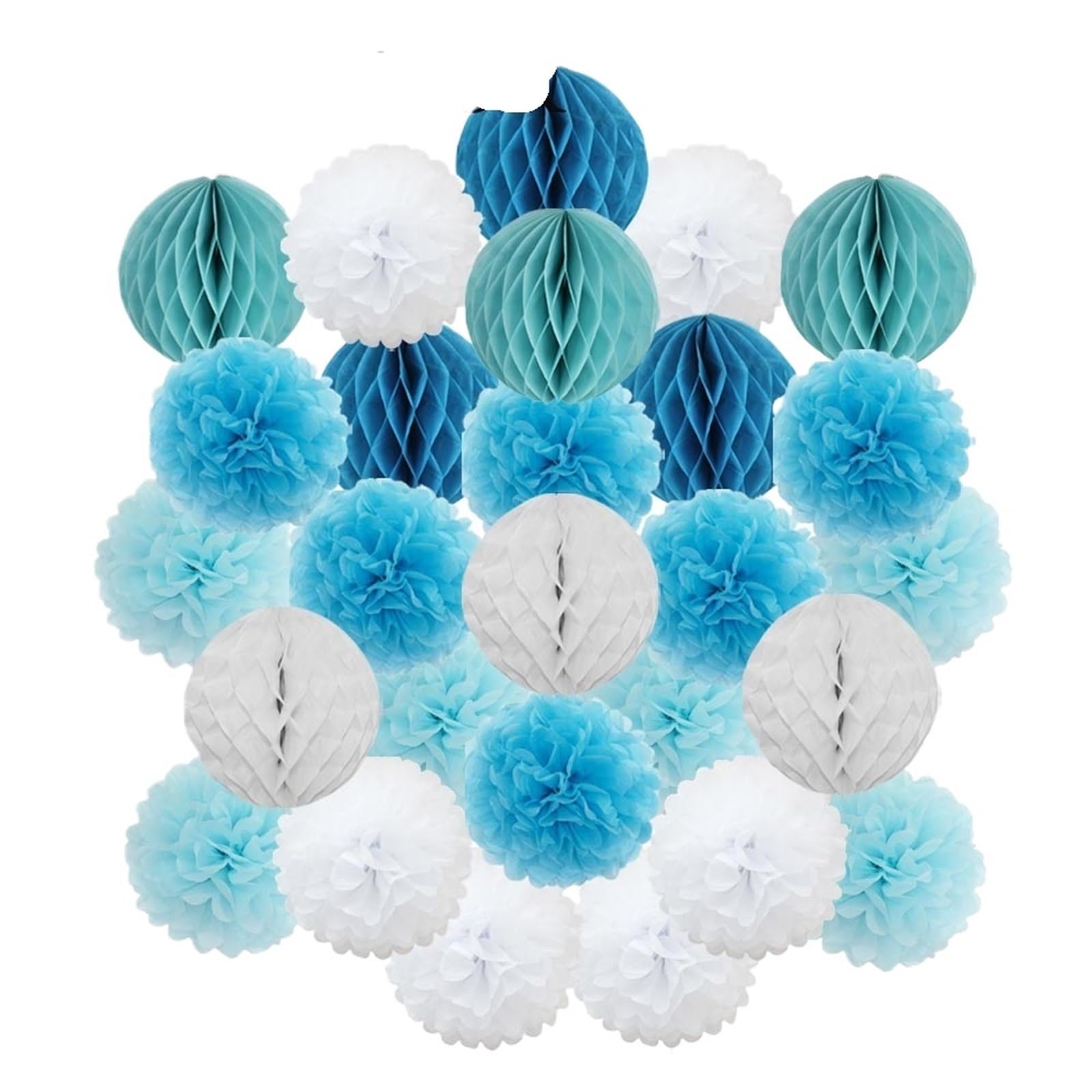 Paper Pom Poms Wedding Ceremony DIY Decoration Hanging Round Ball Honeycomb Paper Pompom for Baptism Birthday Party Favor(Blue Set,10inch(25cm))