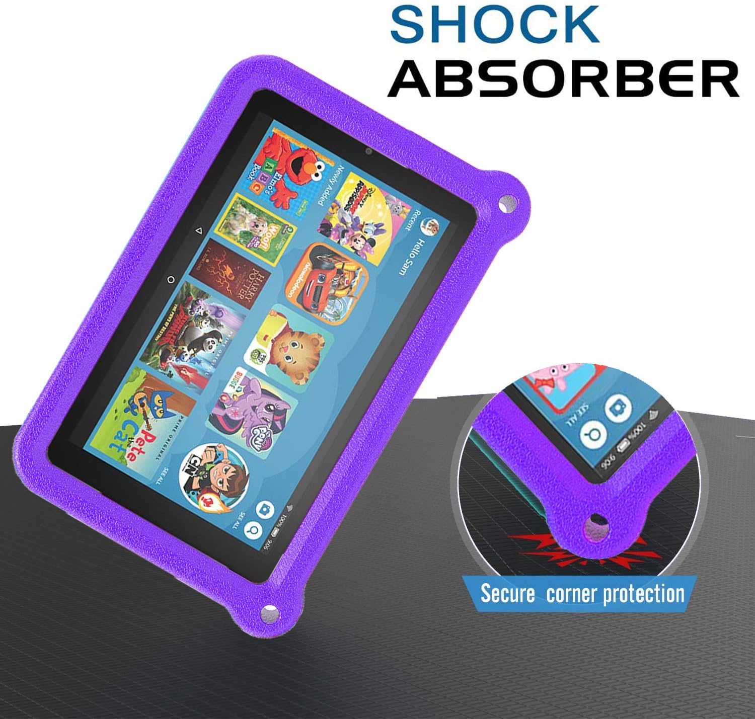 All-New Fire 7 Case(Compatible with 7th Generation, 2017 Release/9th Generation, 2019 Release),Fire 7 Case for Kids,Riaour Kids Shock Proof Protective Cover Case for Amazon Fire 7 Tablets(Purple)
