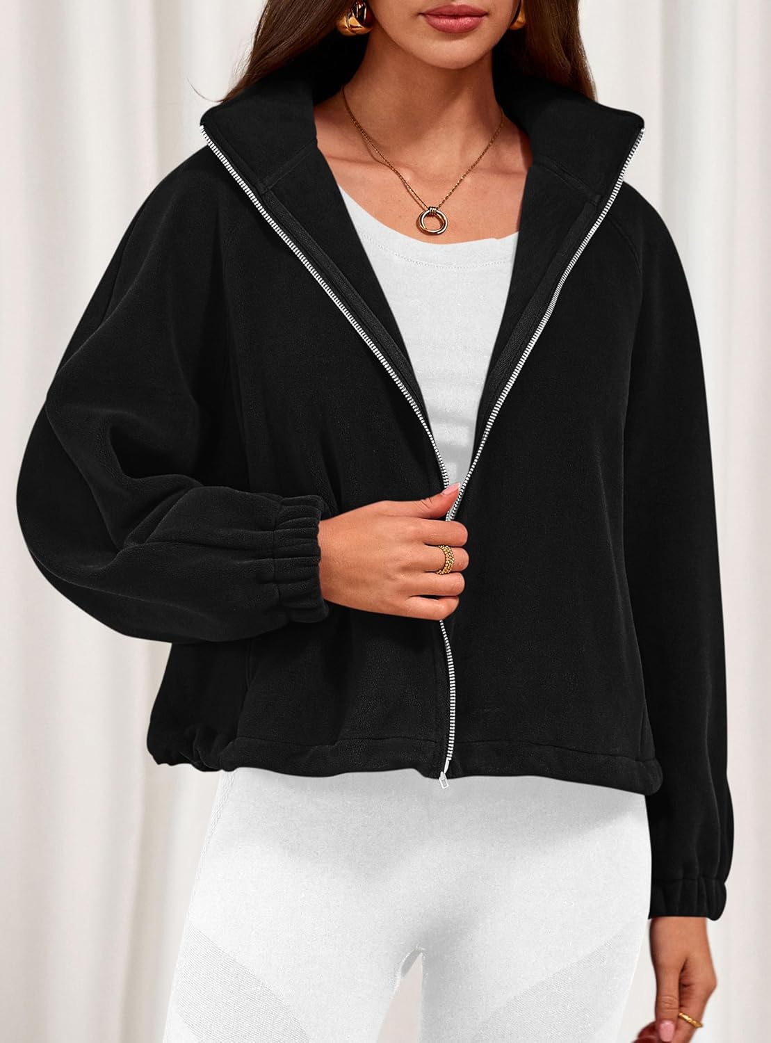 PRETTYGARDEN Womens 2026 Winter Fleece Sherpa Jacket Trendy Long Sleeve Zip Up Cropped Warm Coat Fall Fashion Workout Clothes - Image 7