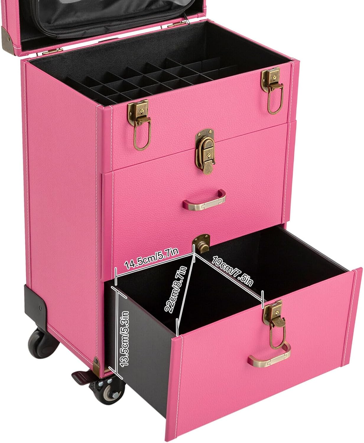 TFCFL Rolling Makeup Train Case Cosmetic Trolley Organizer Case Makeup Box Train Case Cosmetics Organizer 3 Layers Rolling Makeup Case Storage (Rose one)