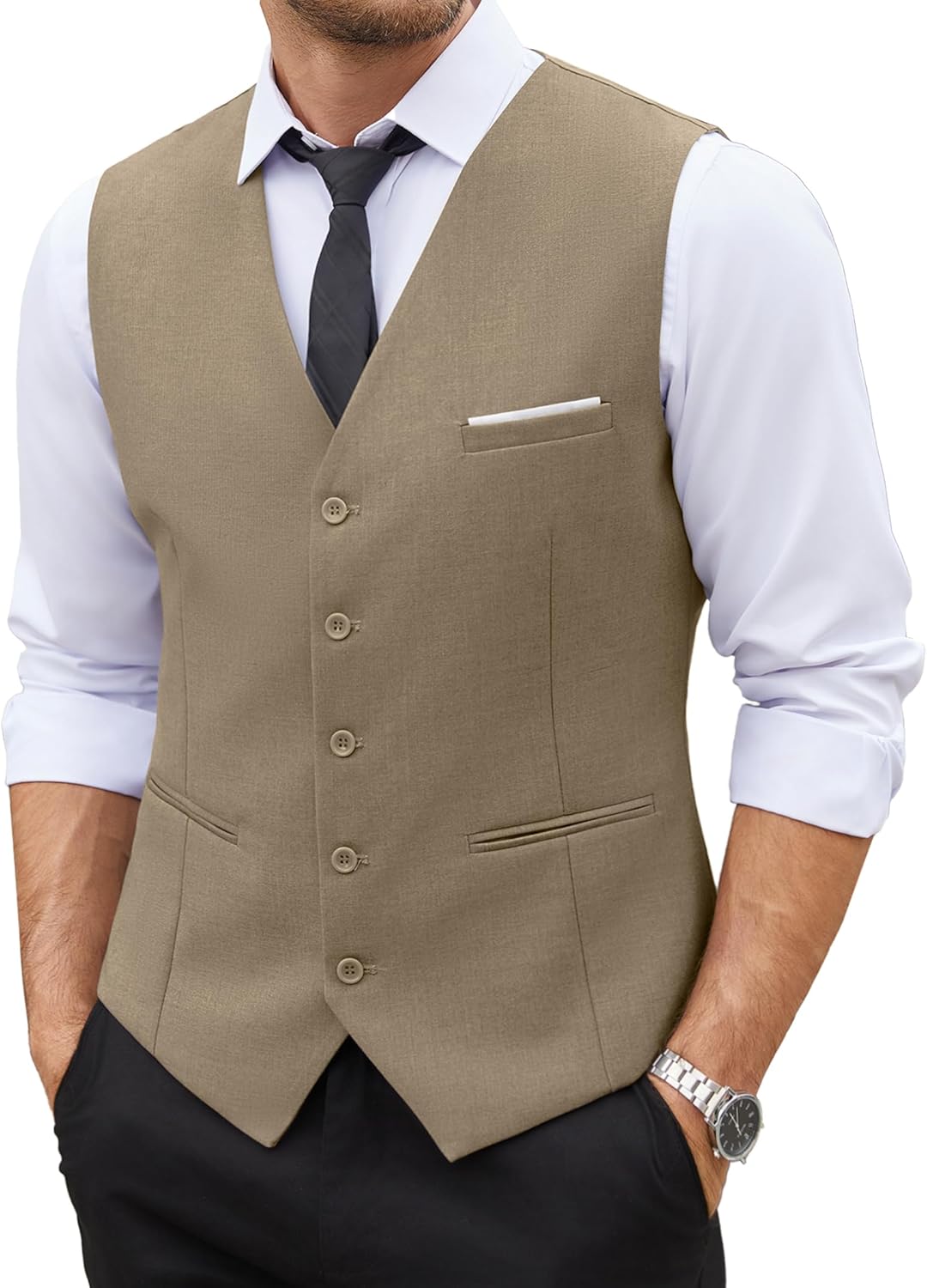 COOFANDY Men's Suit Vest Slim Fit Business Formal Waistcoat Casual Dress Vest