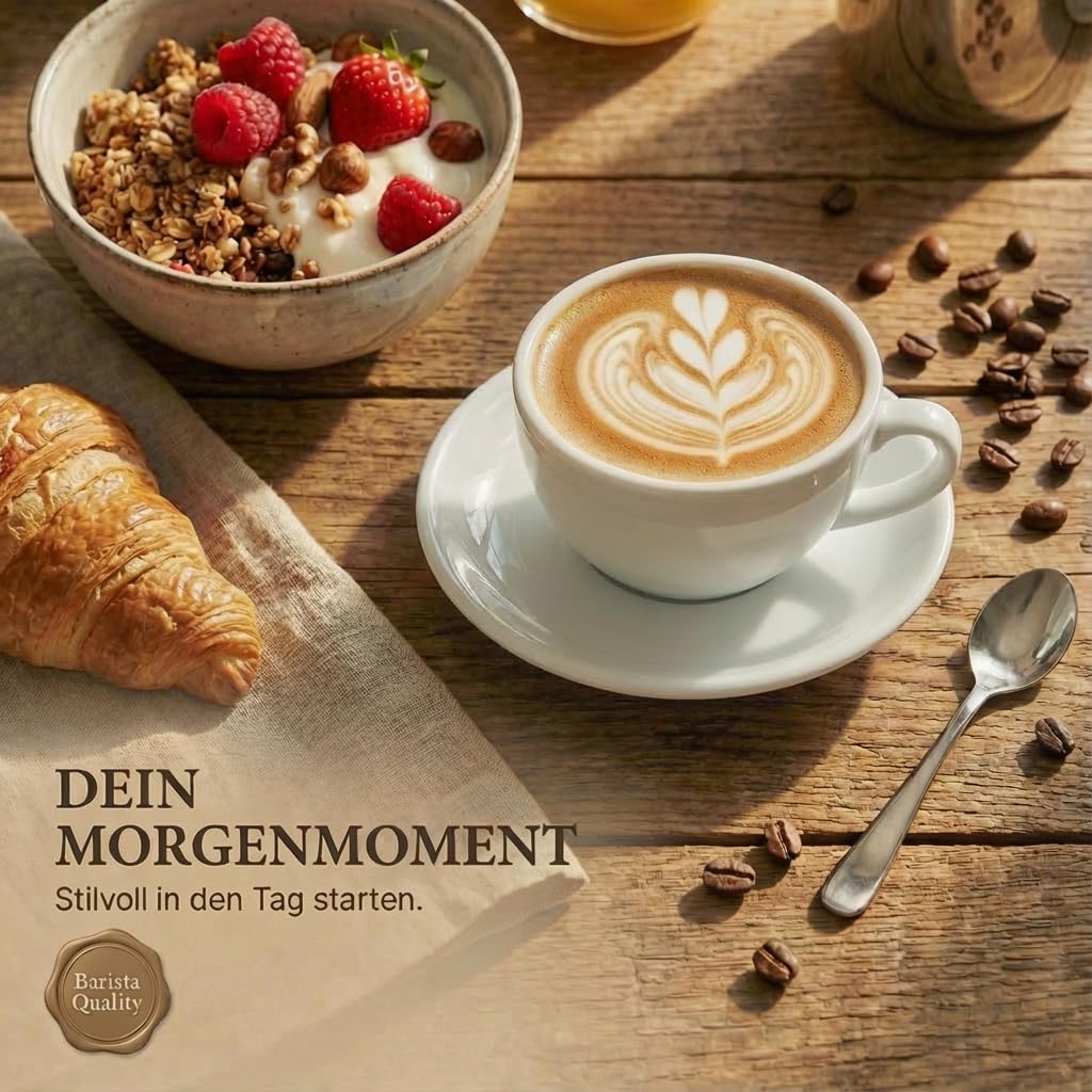 6x Cappuccinotassen | Weiß | Italian Style | dickwandig & schwer | spülmaschinenfest | Cappuccino 6er Set mit Untertassen - Geschenkset
