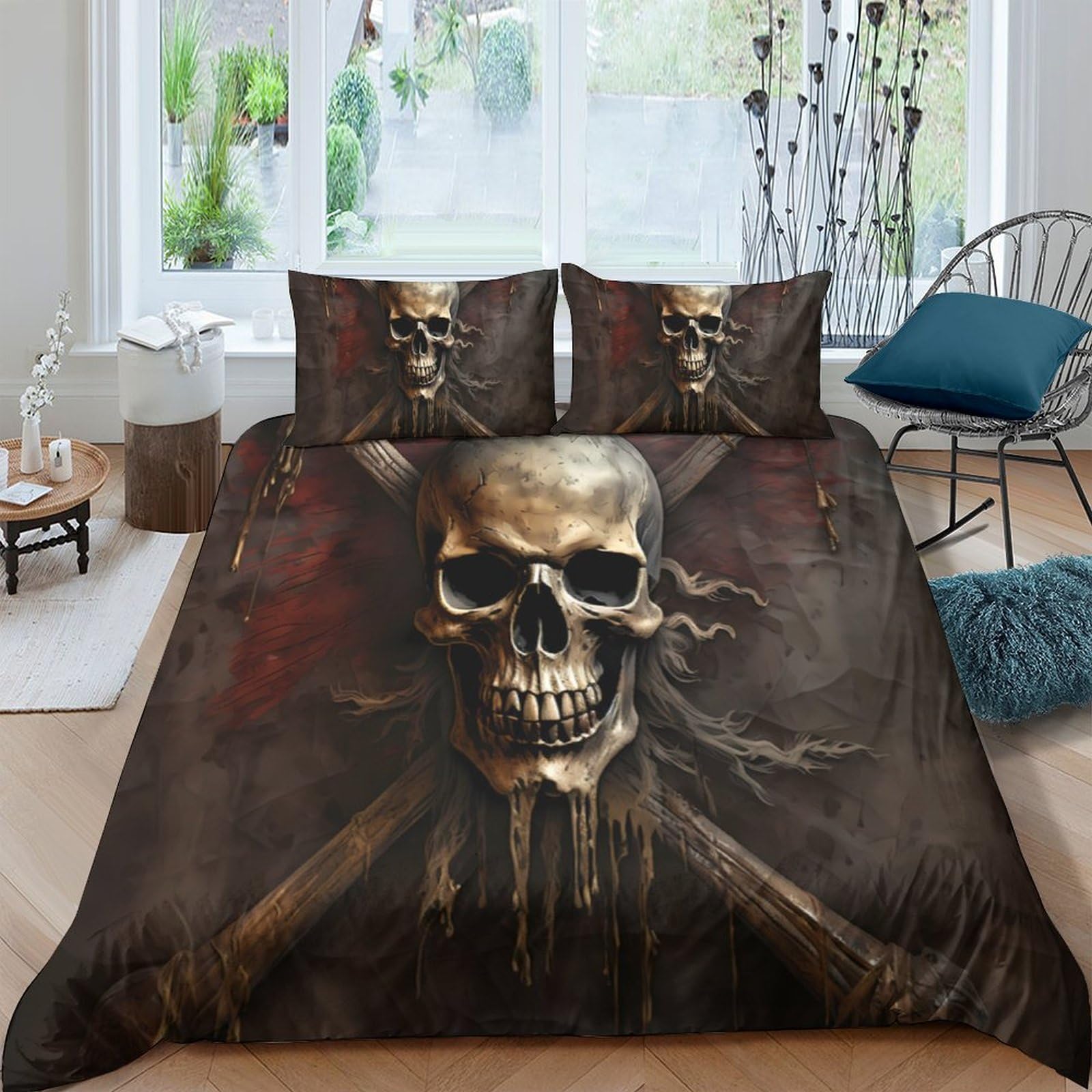Ctjqhvkz Style-3 3D Printed Dark Skull Fitted Sheet Microfiber Soft Breathable Gothic Bones Bed Sheet For Bedroom Dorm Decor Single（135X200cm）