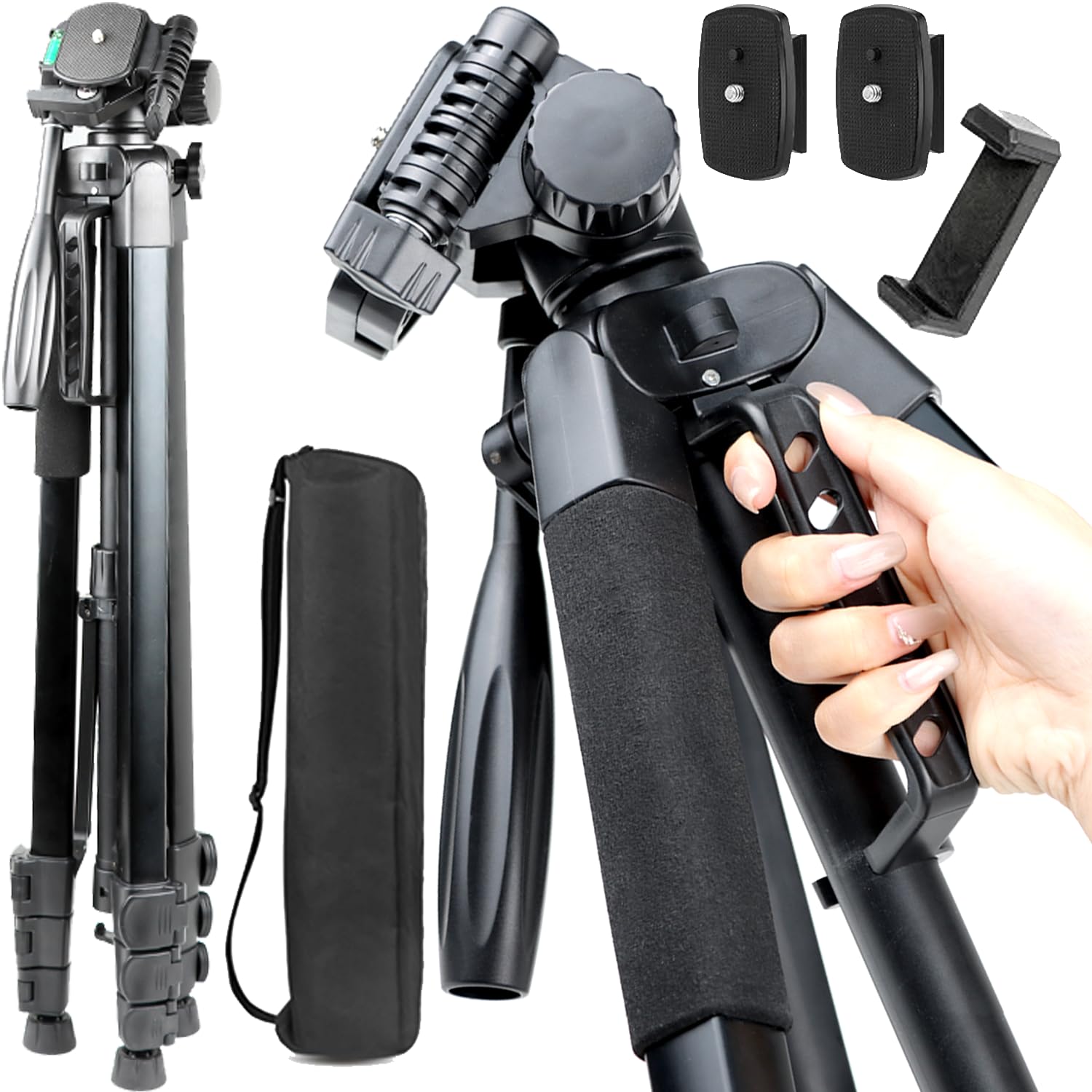 YOTETION 80" Aluminum Phone & Camera Tripod, Extendable Cell Phone Tripod Stand Compatible with iPhone/Android/Action Camera is Perfect for Live