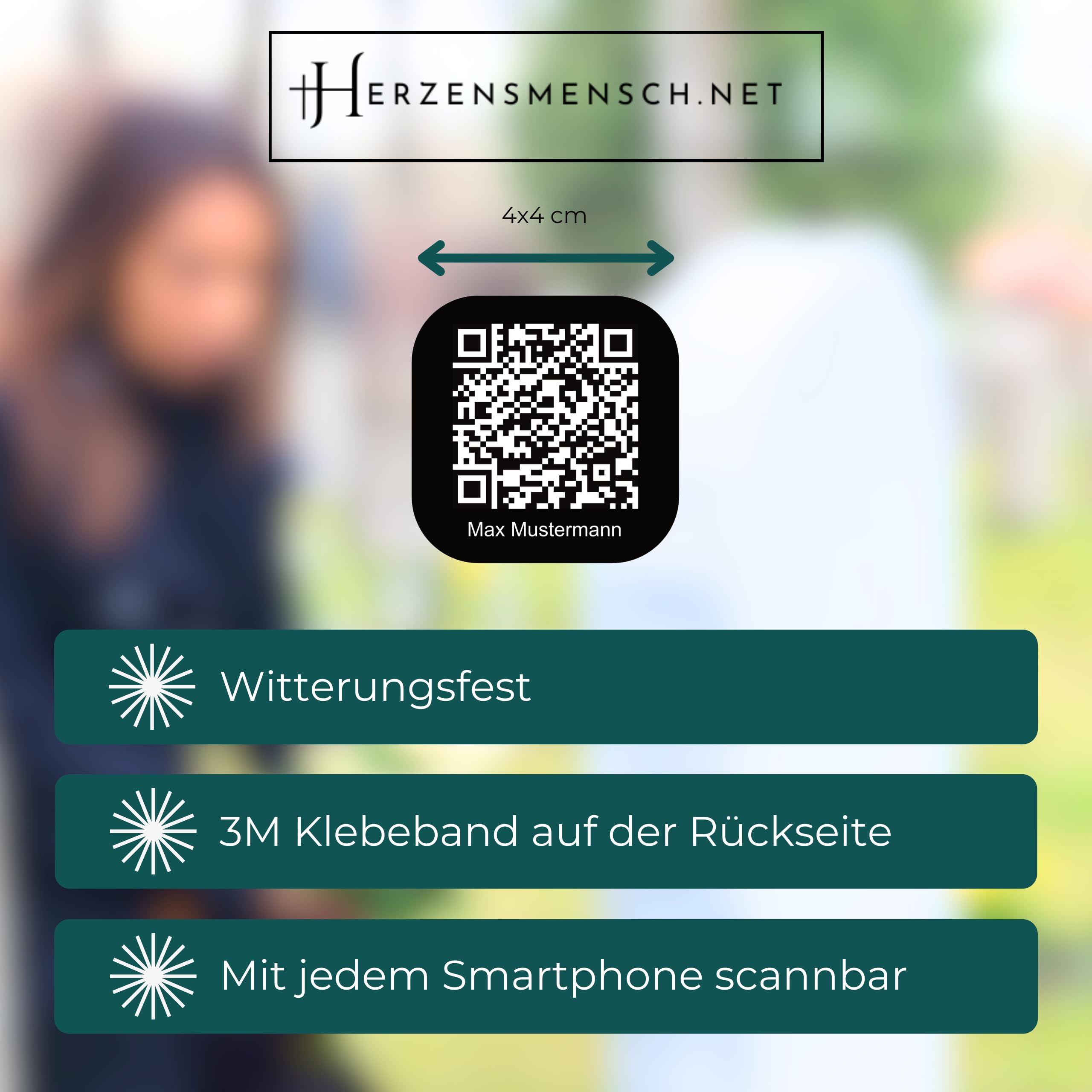Herzensmensch - Personalisierter QR-Code für Grabsteine – Digitale Gedenkseiten erstellen | Wetterfest & langlebig | Online-Gedenkstätte für Angehörige und Freunde