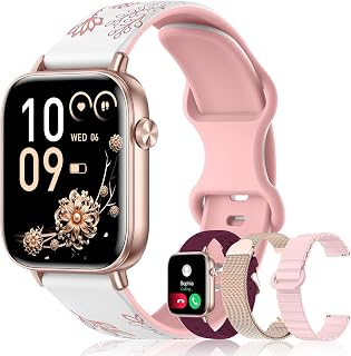 Iaret Reloj Inteligente Mujer, 1.83" Smartwatch con 4 Correas, Llamadas Bluetooth, Monitor Sueño/Ritmo Cardíaco/SpO2/Menstrual, 110+ Modos Deportivos Pulsera Actividad para iOS/Android