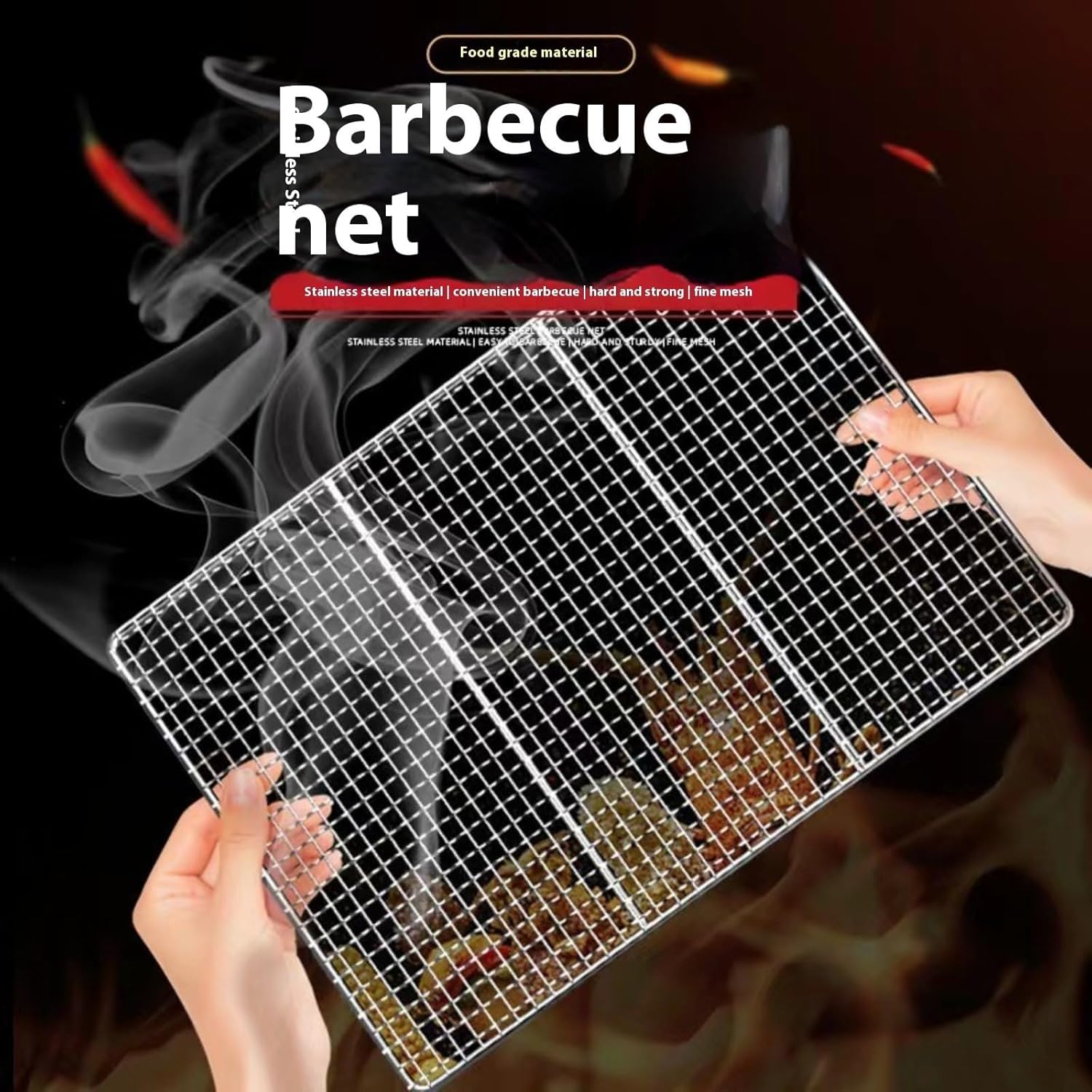Griglia per barbecue in acciaio inox di grandi dimensioni, 60 cm x 50 cm, multiuso per cucinare all'aperto, campeggio, perfetta per costolette, manzo, pollo e verdure