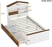 Vista 20 de Modern Full Size Platform Bed Storage Headboard and Safety Guardrail for Kids, Function Wood Platform Bed Frame with Built-in LED Light for Boy
