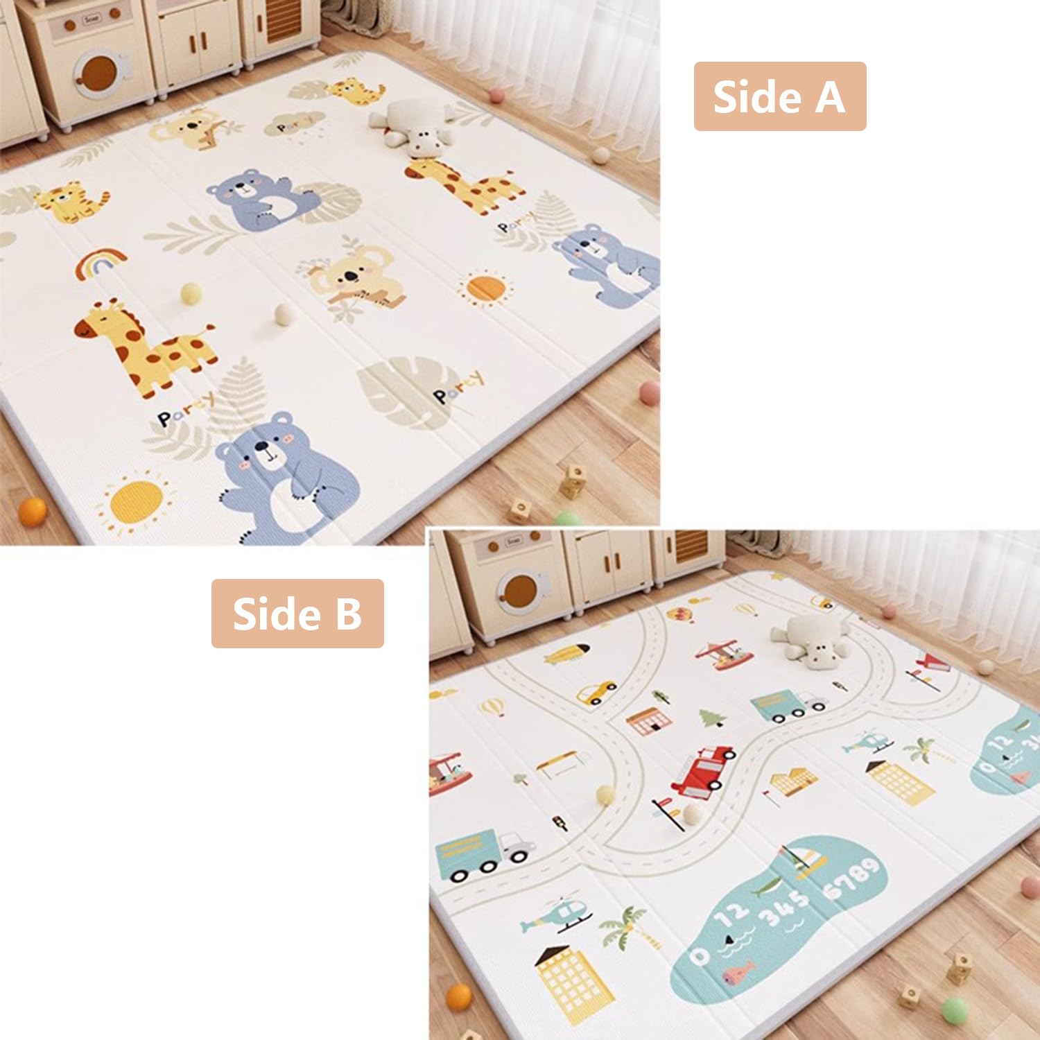 Tappeto Gioco Pieghevole Per Neonati,Gattonare In XPE,Spesso E Imbottito,Reversibile,Impermeabile Facile Da Pulire,Portatile,Adatto Fin Dalla Nascita,Ideale Primi Gattonamenti(200*180*2cm,F)