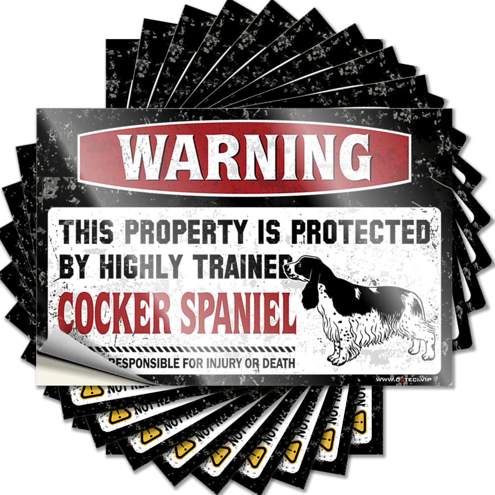 Funny Sticker Retro Kitchen Decor Easy Apply | Warning This Property is Protected By A Highly Trained Cocker Spaniel Glitter Sweet Peel and Stick(6X9CM)