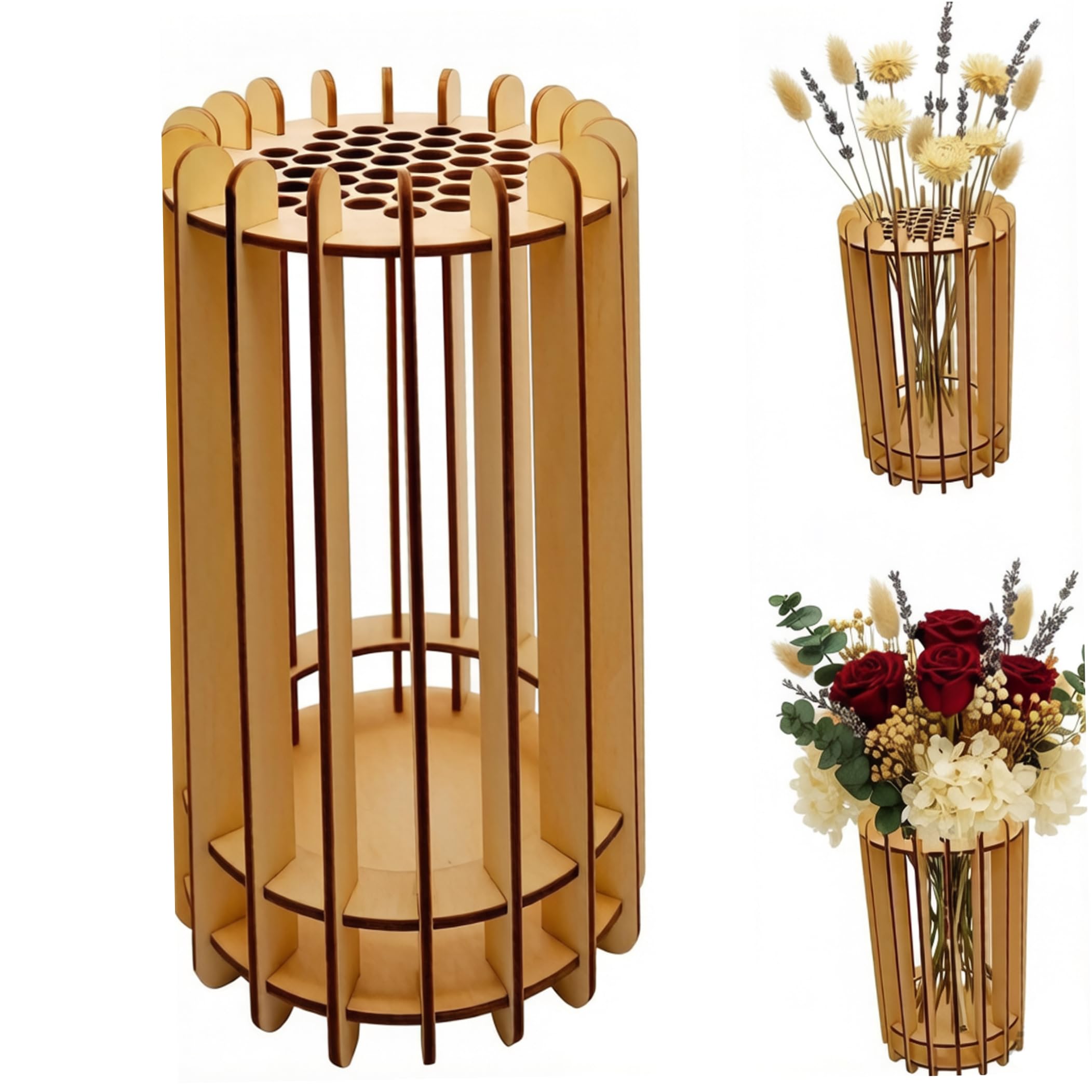 Ginwrek 3D Puzzle Vases for Adults, Easy Assembly Smooth Wooden Puzzle Vase for Flower Arrangement, Tabletop, Home Decor