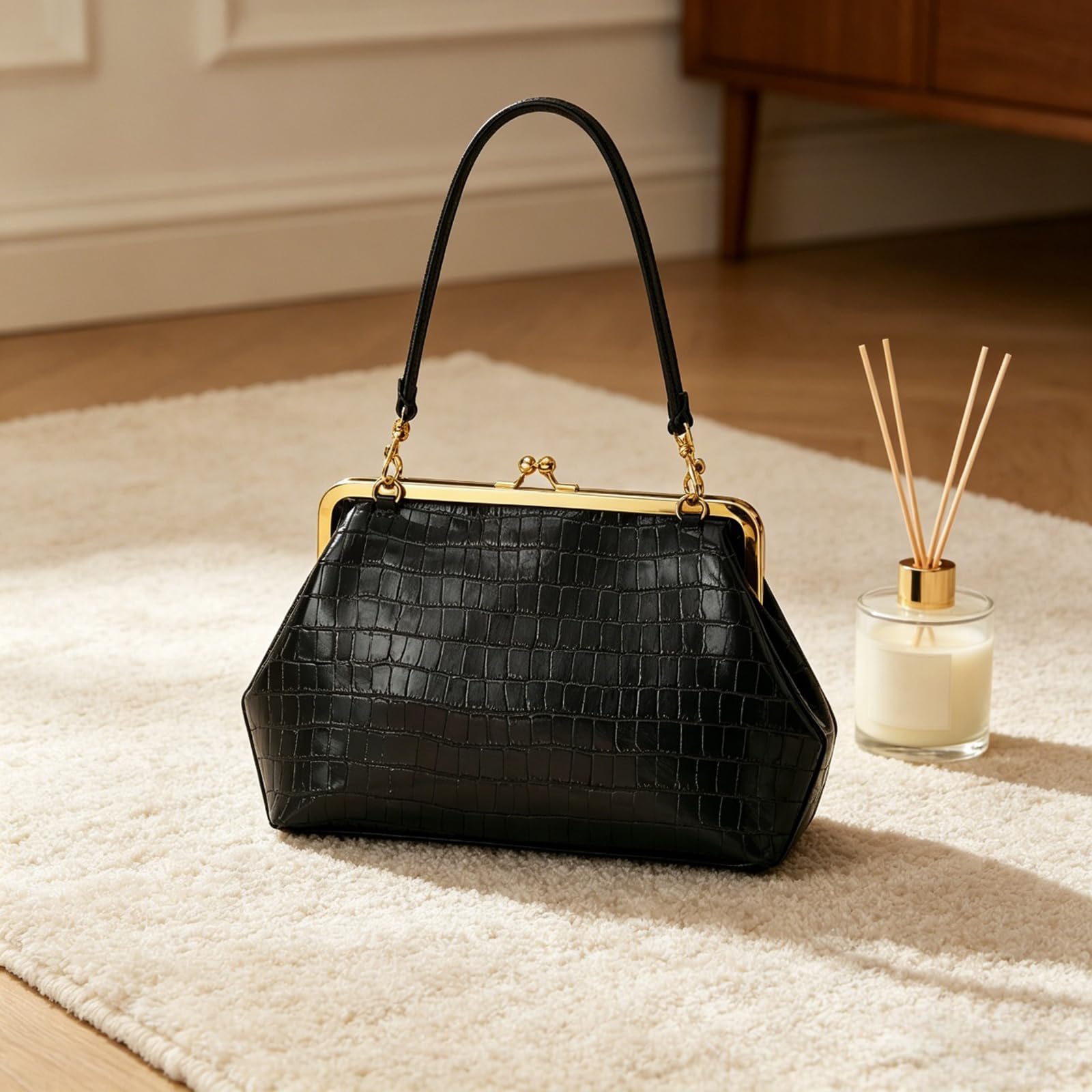 Bolso de mujer vintage estilo clásico con asa superior de PU, gran capacidad, cierre de beso, bandolera desmontable para viajes, compras, trabajo, fiesta y uso diario