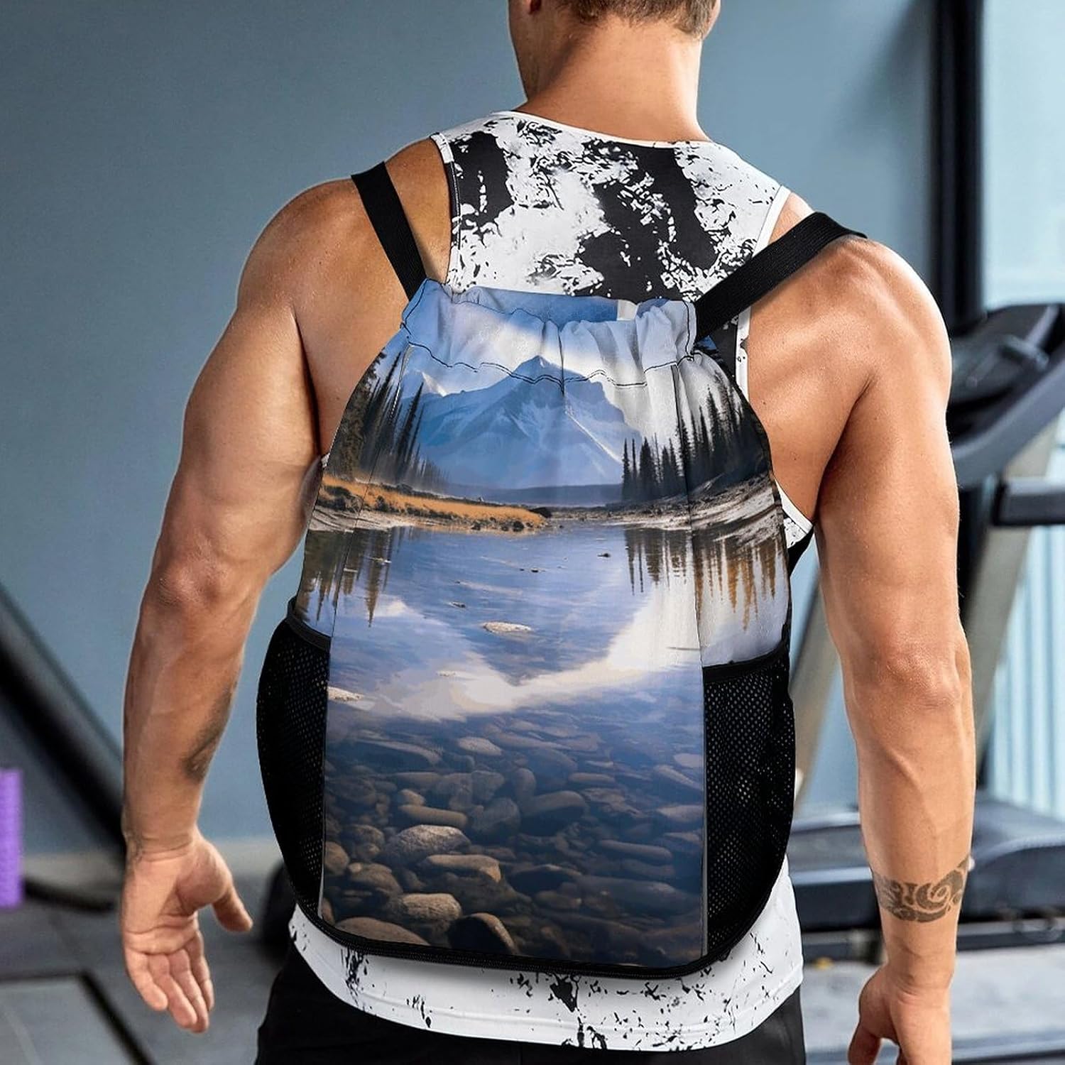 Sports Drawstring Backpack Magnificent View in Banff Lightweight Backpack Dry And Wet Separation Large Capacity