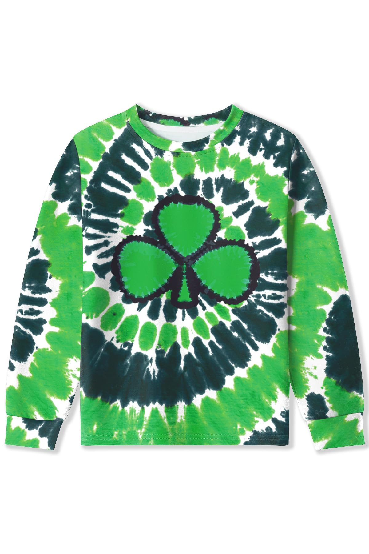 Unisex Kids St. Patrick's Tie Dye Irish Clover Long Sleeve Shirt Shamrock Green Sweatshirt 4-14 Years