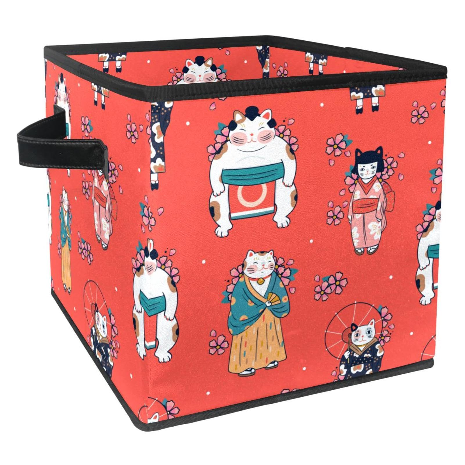 Boîte de rangement pliable motif chat japonais en tissu cube
