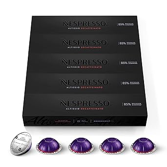 كبسولات نسبريسو Vertuo، Altissio Decaffeinato، إسبرسو مشوي داكن، 50-Count Espresso Pods، مشروبات 1.35 أونصة.