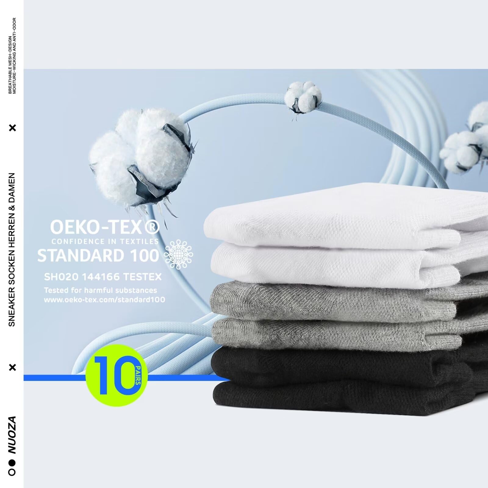 NUOZA 10 Paia Calzini Corti Uomo Donna Traspirante Cotone Running Sportivi Estivi Ciclismo Trekking Calze Tennis Invisibili Fantasmini