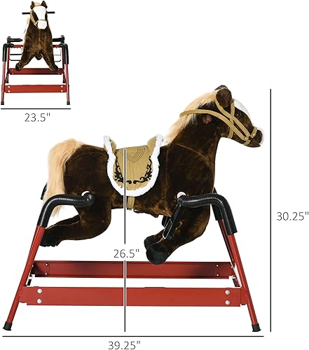 Miniatura 7 de Qaba Caballo mecedor de primavera para niños, caballo para niñas y niños con sonidos de animales, caballo de felpa con sensación suave, juguete