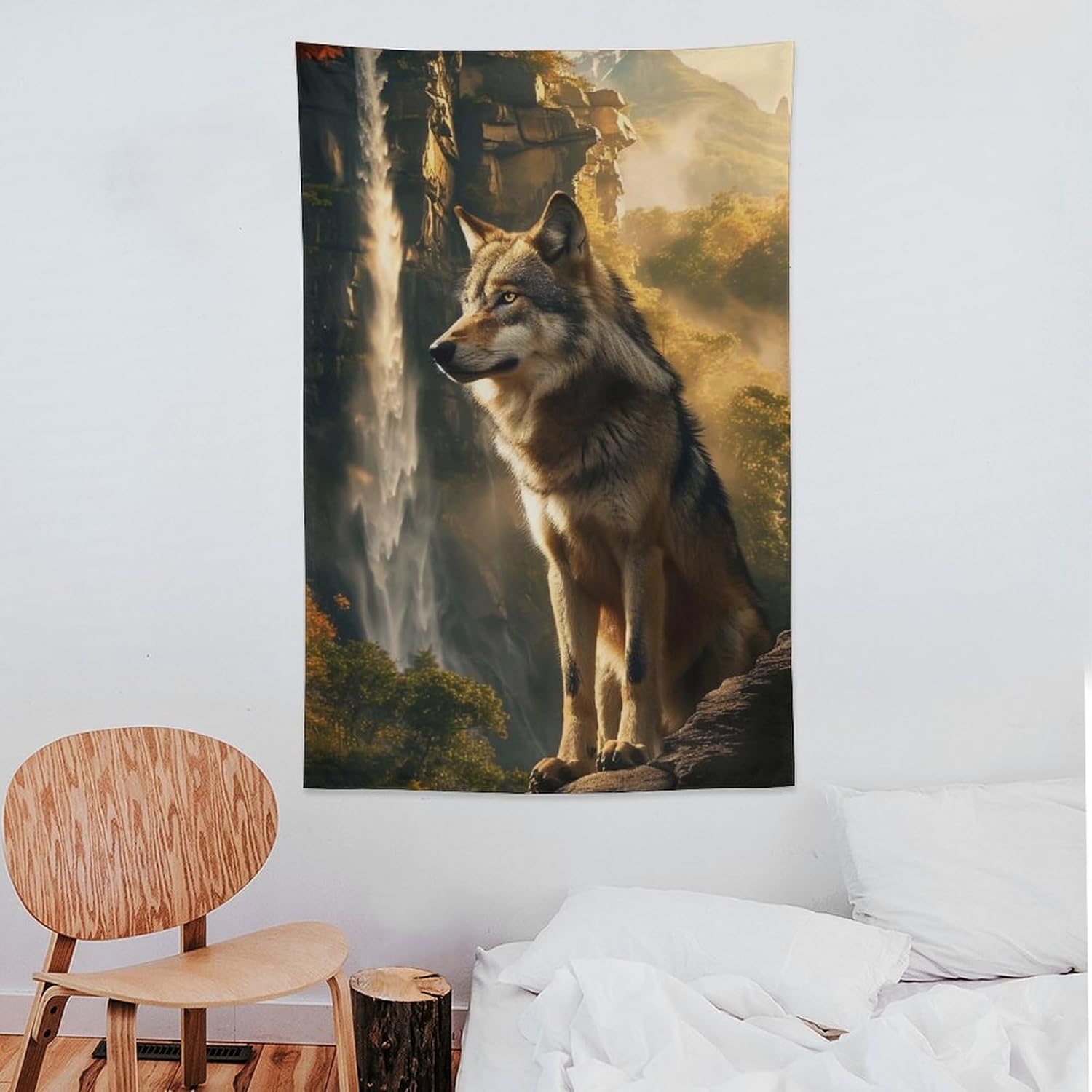 FeoYoed Tapestry Wall Hanging Aesthetic Decoration For Bedroom Living Room Wall Art Tapestries Wolf Mountain Waterfall Scenery 40"x60"