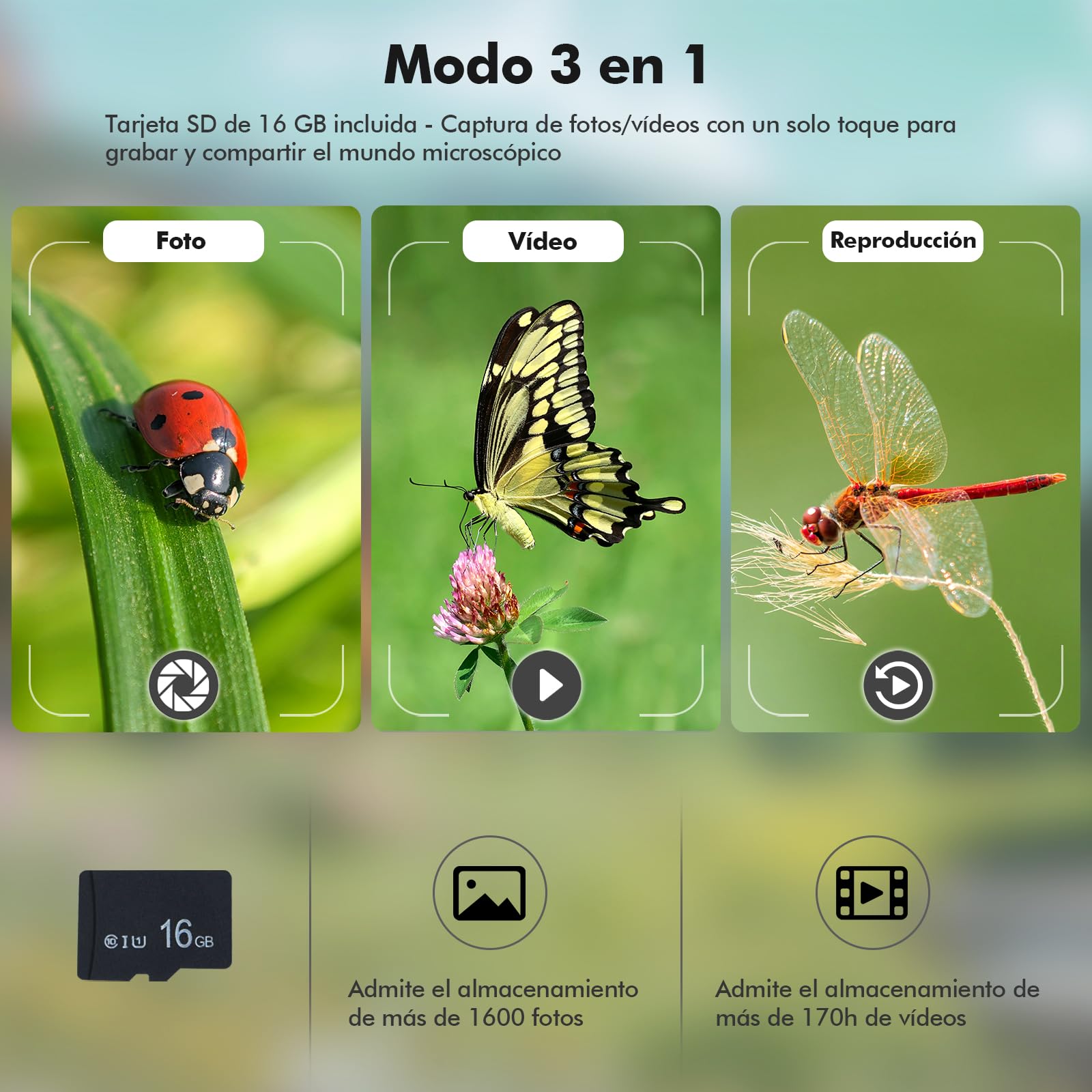 HOMEASY Microscopio para Niños Digital 50X a 1000X con Pantalla HD y Doble Luz LED Juguete Educativo para Aventuras Científicas Regalo Ideal para Niños con Set de Accesorios Incluido y Tarjeta SD 16GB