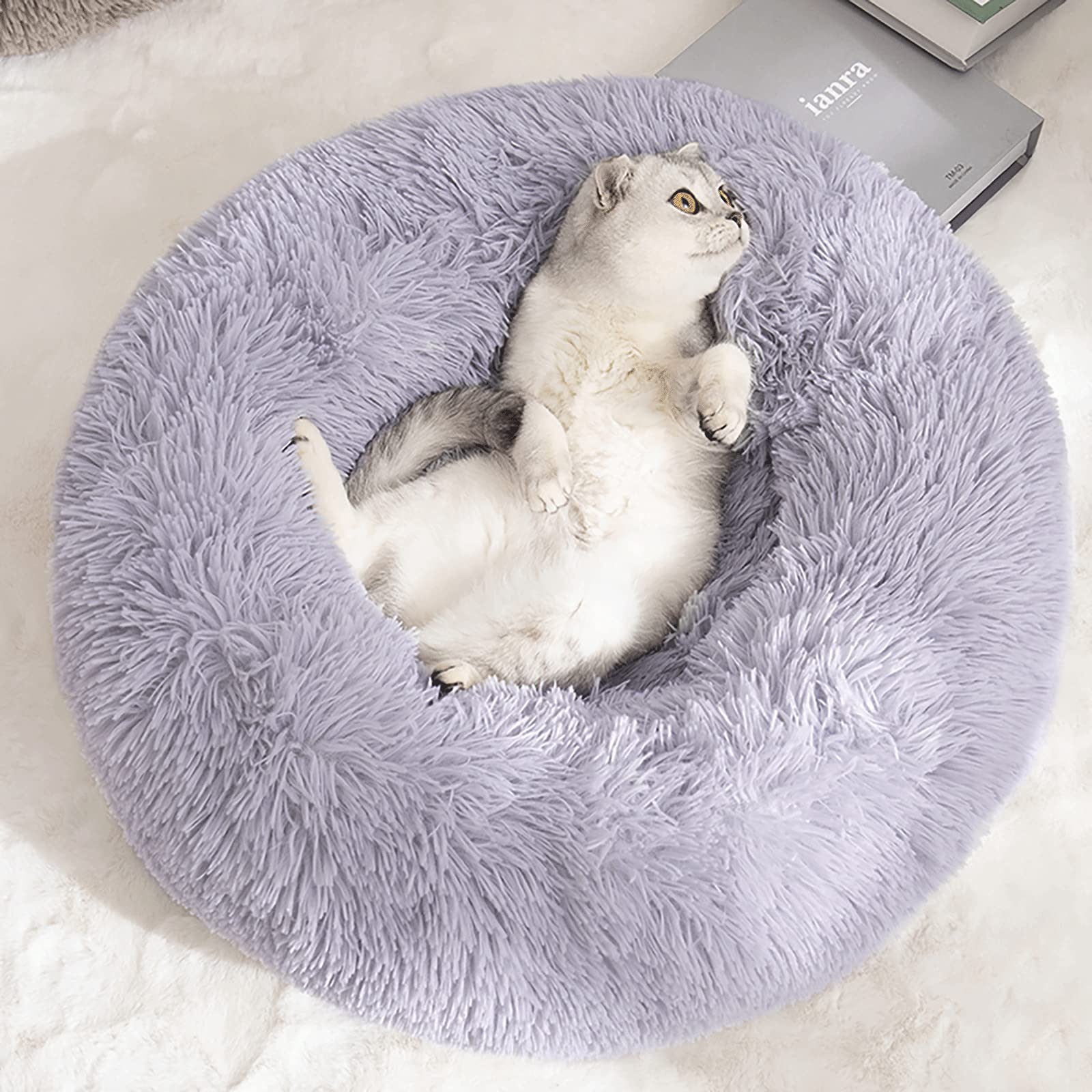 Cuccia Cane Gatto Rotondo da Ciambella Soffice Pelliccia Sintetica di Peluche Letto Per Cani e Gatti [M, Ø50 cm] Cuccia per Cane Gatto con Fondo Resistente All'acqua e Antiscivolo