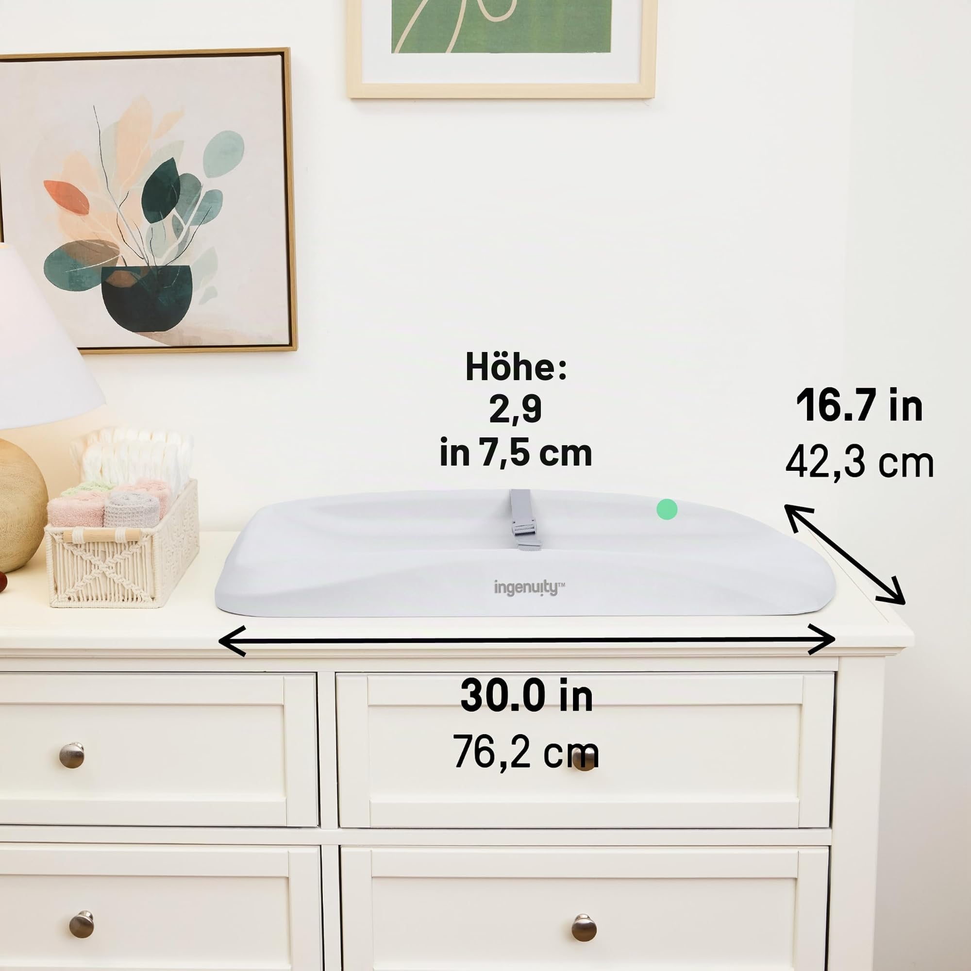 Ingenuity, Comfy Clean Wickelauflage, wasserdichter Eva-Schaum, leicht abwischbares Polster mit Sicherheitsgurt & Rutschfester Unterseite, passend für Standardtische 79 x 43 cm, ab Neugeborenen
