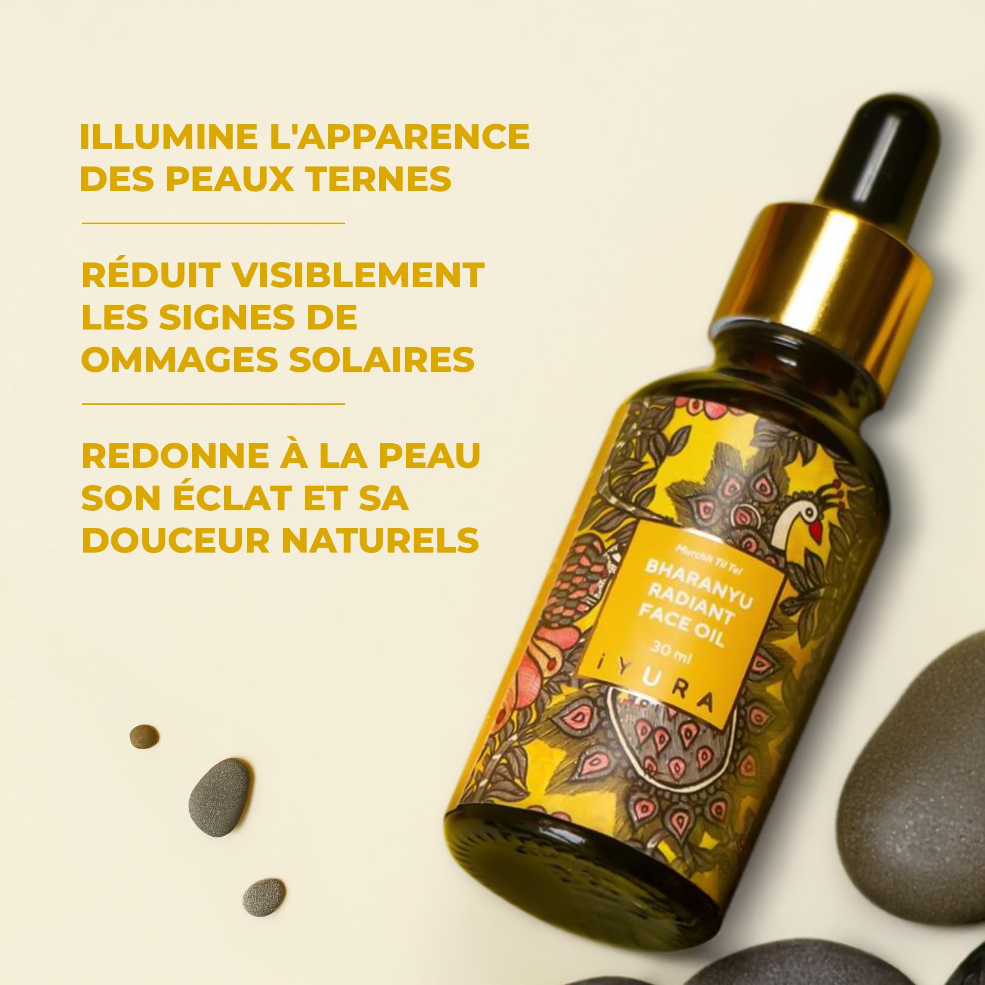 iYURA Bharanyu Huile pour le Visage Éclatante – 100% Naturelle et Vegan | Illumine, Hydrate et Uniformise l'Aspect des Peaux Endommagées par le Soleil | À base de Curcuma et d'Amla | 30 ml