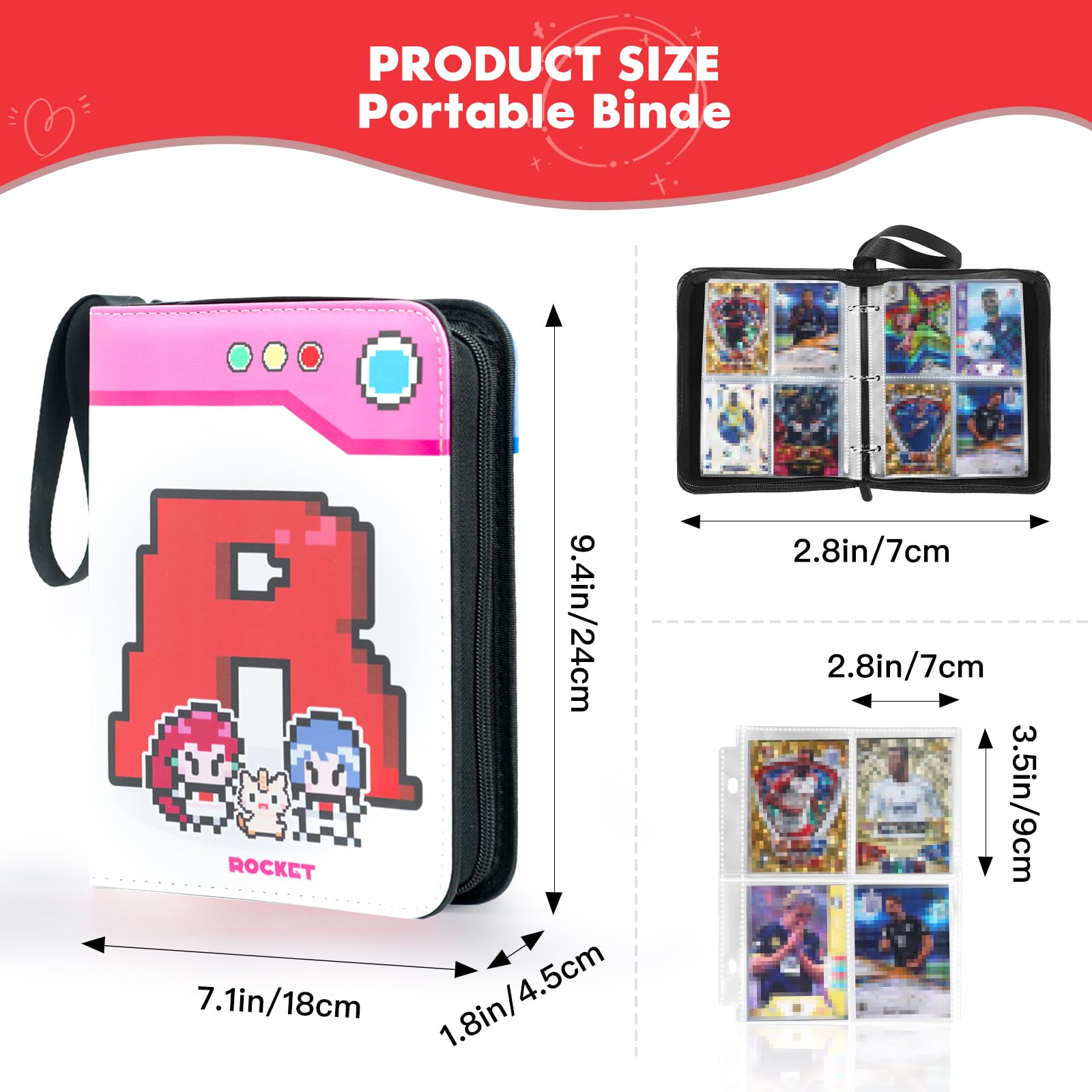 Card Binder with 4 Pockets, 50 Removable Sleeves for 400 Cards, Zippered Storage Album for Trading Cards Sports - Image 2