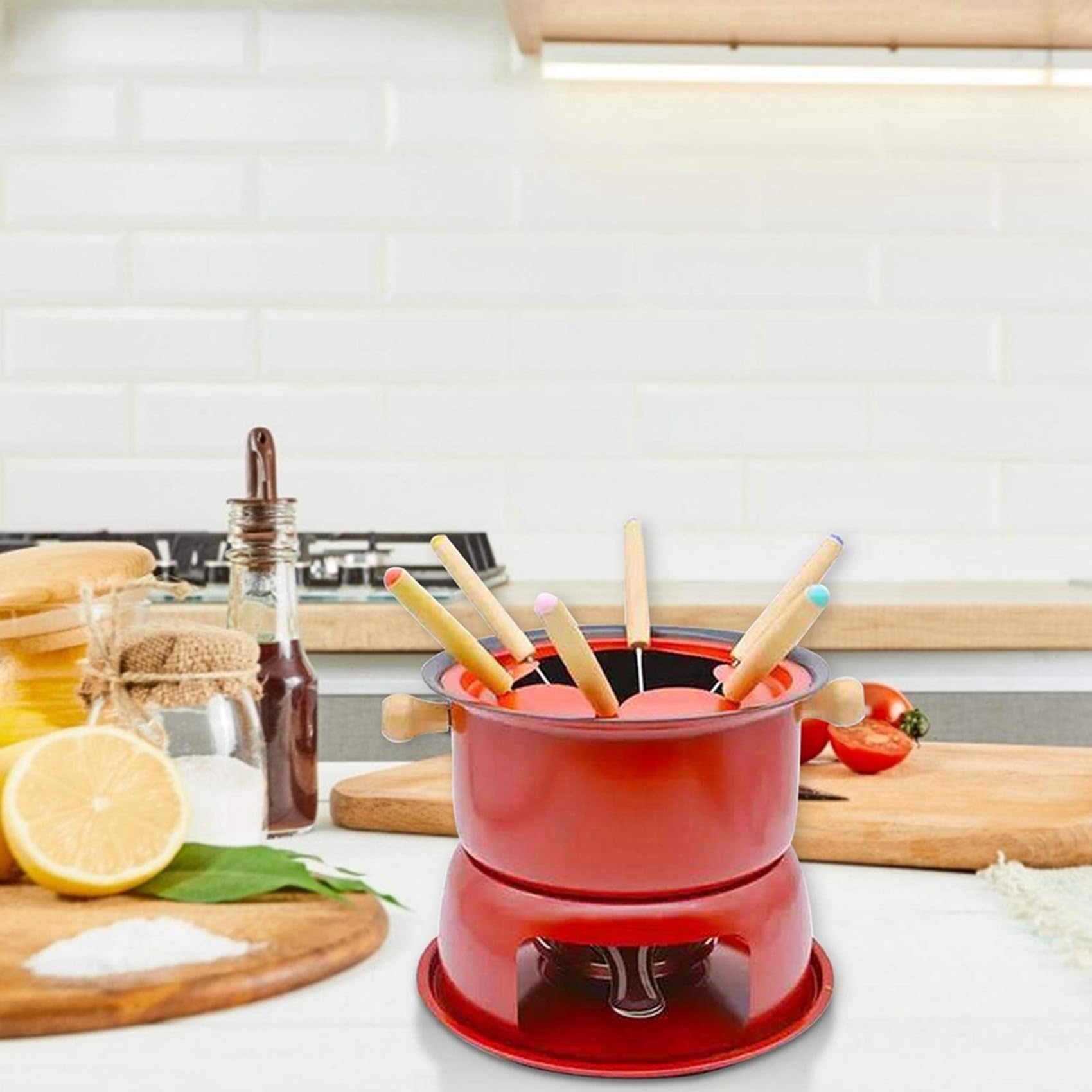 2X Mini Pentola per Fonduta nel Acciaio Inossidabile Set per Fonduta di Cioccolato al Formaggio 6 Forchette da Immersione E Pentola Rimovibile Si Scioglie Salsa di Caramelle