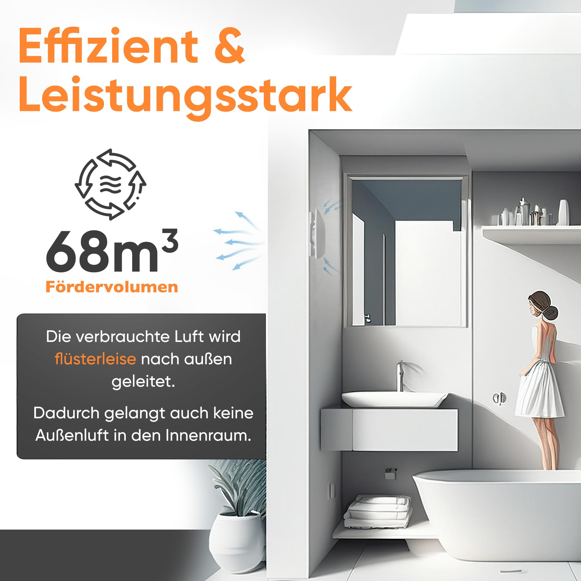 MEISTERBAU - Badlüfter mit Feuchtigkeitssensor & Nachlauf [Made in Europe] - Leiser Lüfter 100mm Durchmesser - mit Nachlauf - Effizienter Abluftventilator - Bad & Dusche