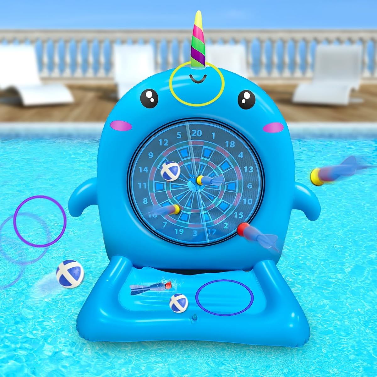 Juguetes de piscina para niños – Juego de agua flotante inflable grande de 45 pulgadas, lindos juguetes inflables de delfines para juegos en interiores y exteriores, divertido regalo de fiesta familiar de verano para mayores de 3 años