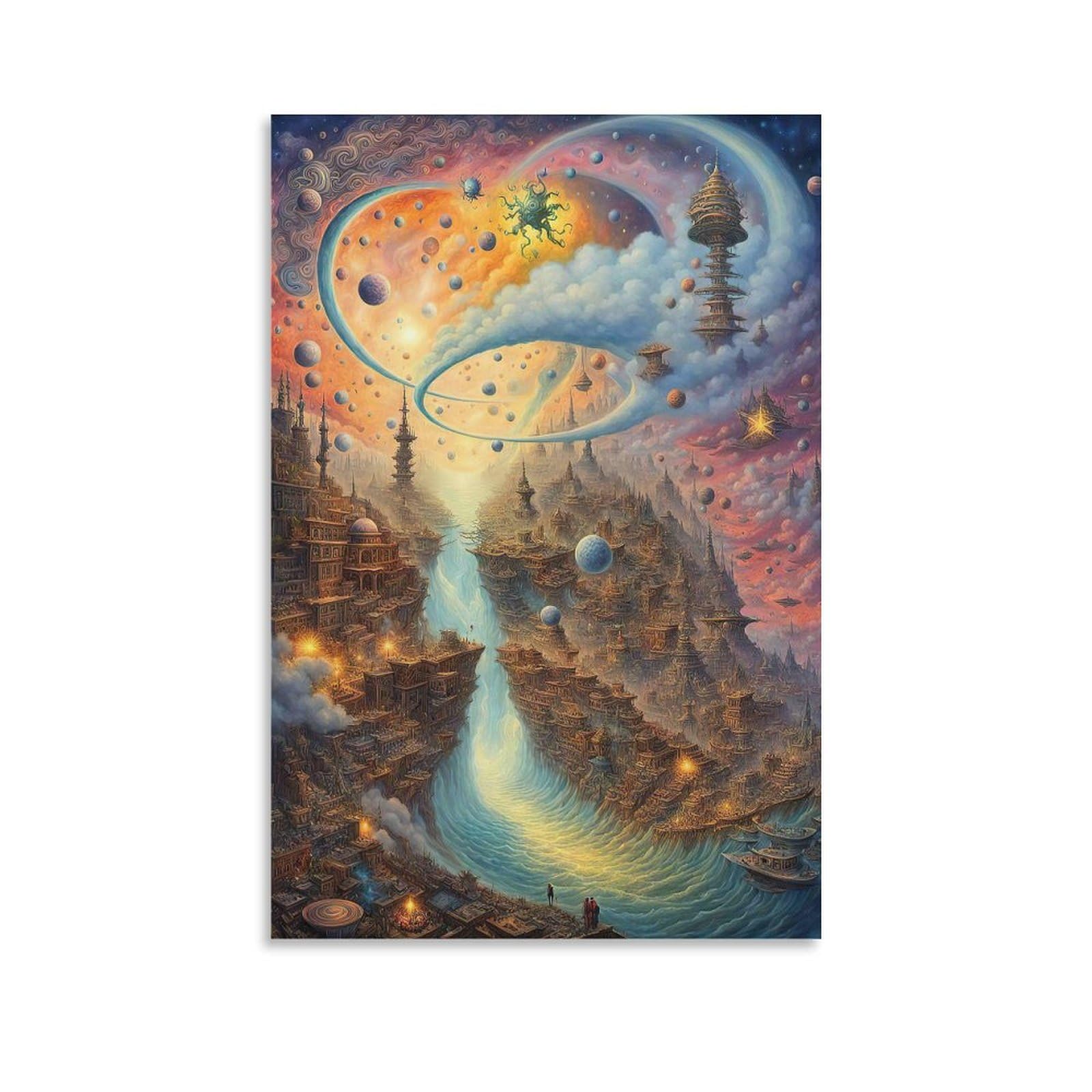 DHBANEIOK Fantasy Cosmic Cityscape Poster Artwork Giclee Canvas Prints Modern Canvas Wall Art Picture Wall Hanging for Bathroom Wall Decor 12x18inch(30x45cm)