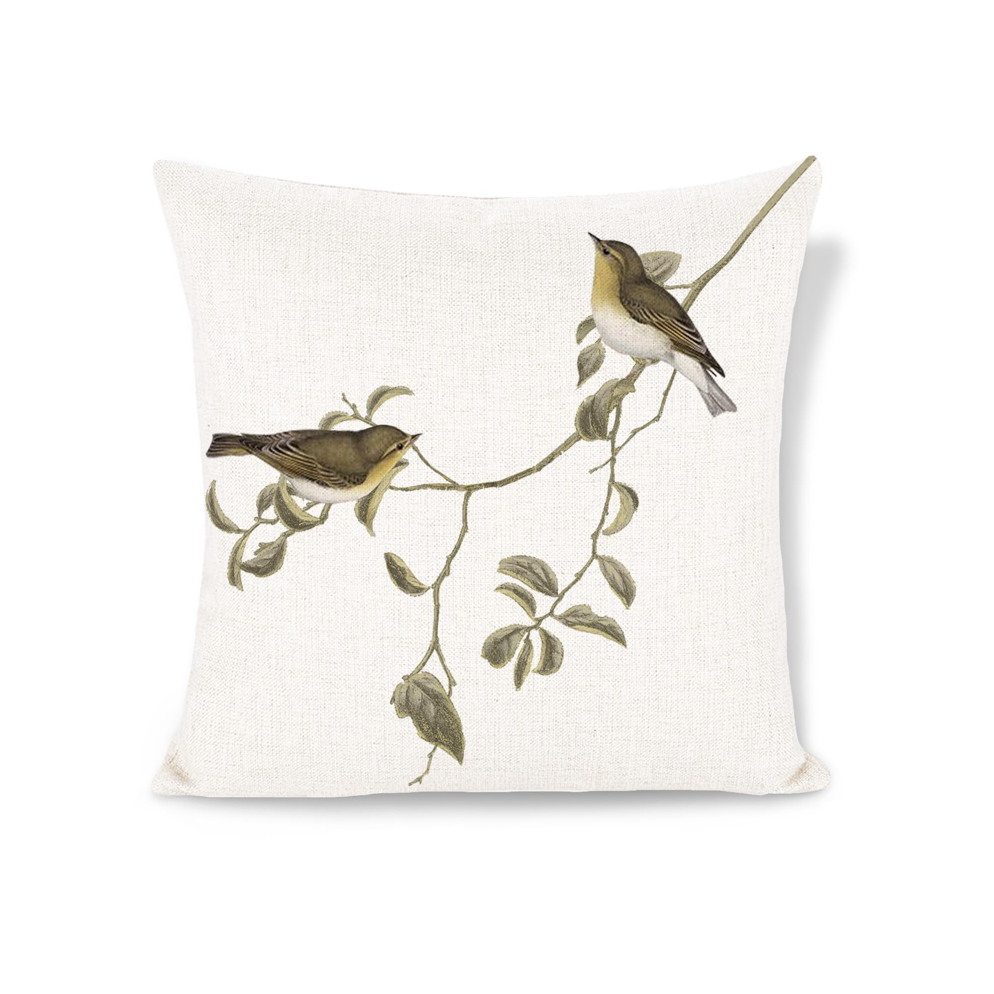 Decgarsun Decorative Throw Pillow Covers 18x18 Inch Cotton and Linen Vintage Bird Green Decoration Pillowcases Cushion Covers for Sofa Couch Living