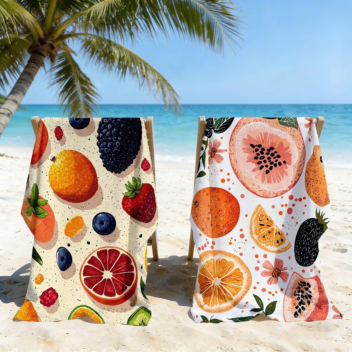 Ręcznik plażowy XXL, 100 x 200 cm, zestaw 2 szt., z mikrofibry, ręcznik plażowy, owoce, szybkoschnący, do sauny, fitness, bez piasku, ręcznik plażowy, do sauny, duży ręcznik kąpielowy, prezent dla
