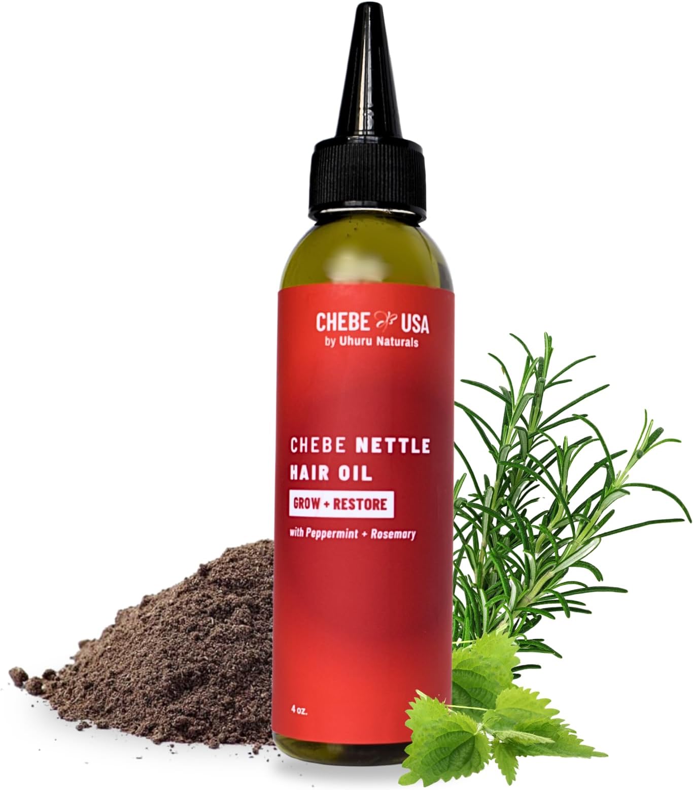 Uhuru Naturals Original Chebe Hair Oil with Nettle (4oz) – Nourishing & Moisturizing Hair Treatment for Thicker-Looking Locks