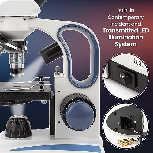 Miniatura 5 de AmScope M158C-2L-E1Digital Cordless compuesto monocular Microscopio WF10x y Wf25X Oculares 40x -1000x Ampliación iluminación LED superior e inferior