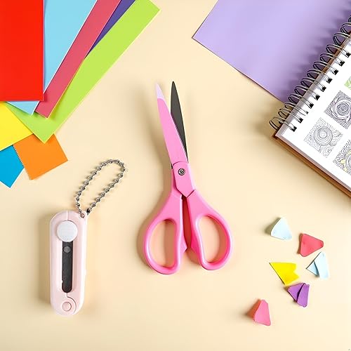 Miniatura 2 de Tijeras plegables rosas seguras y portátiles de viaje, tijeras telescópicas plegables de bolsillo con llavero para cortar, álbumes de recortes,