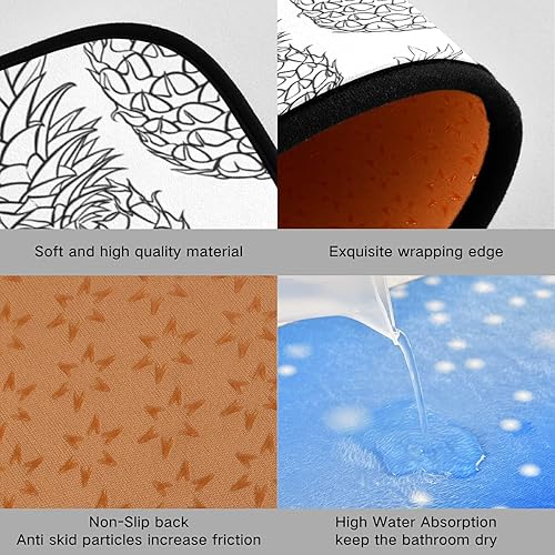 Miniatura 2 de Juego de 2 alfombras y tapetes de cocina de piña, color blanco y negro, antideslizantes, lavables, juego de 2 para piso de cocina, hogar, lavandería