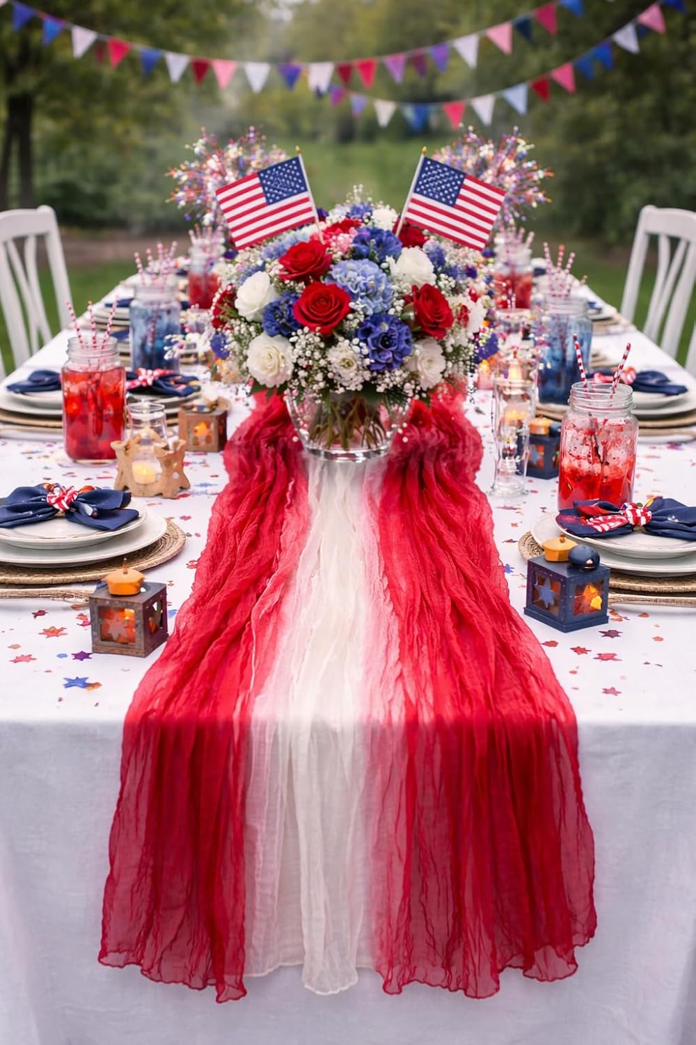 4 Pack Multi Color Fade Cheesecloth Table Runner- These Boho, Natural, Light Cheesecloth Runners are The Perfect Item for Your Wedding, Shower, Party or Special Occasion. ( Red to White Fade) 10ft