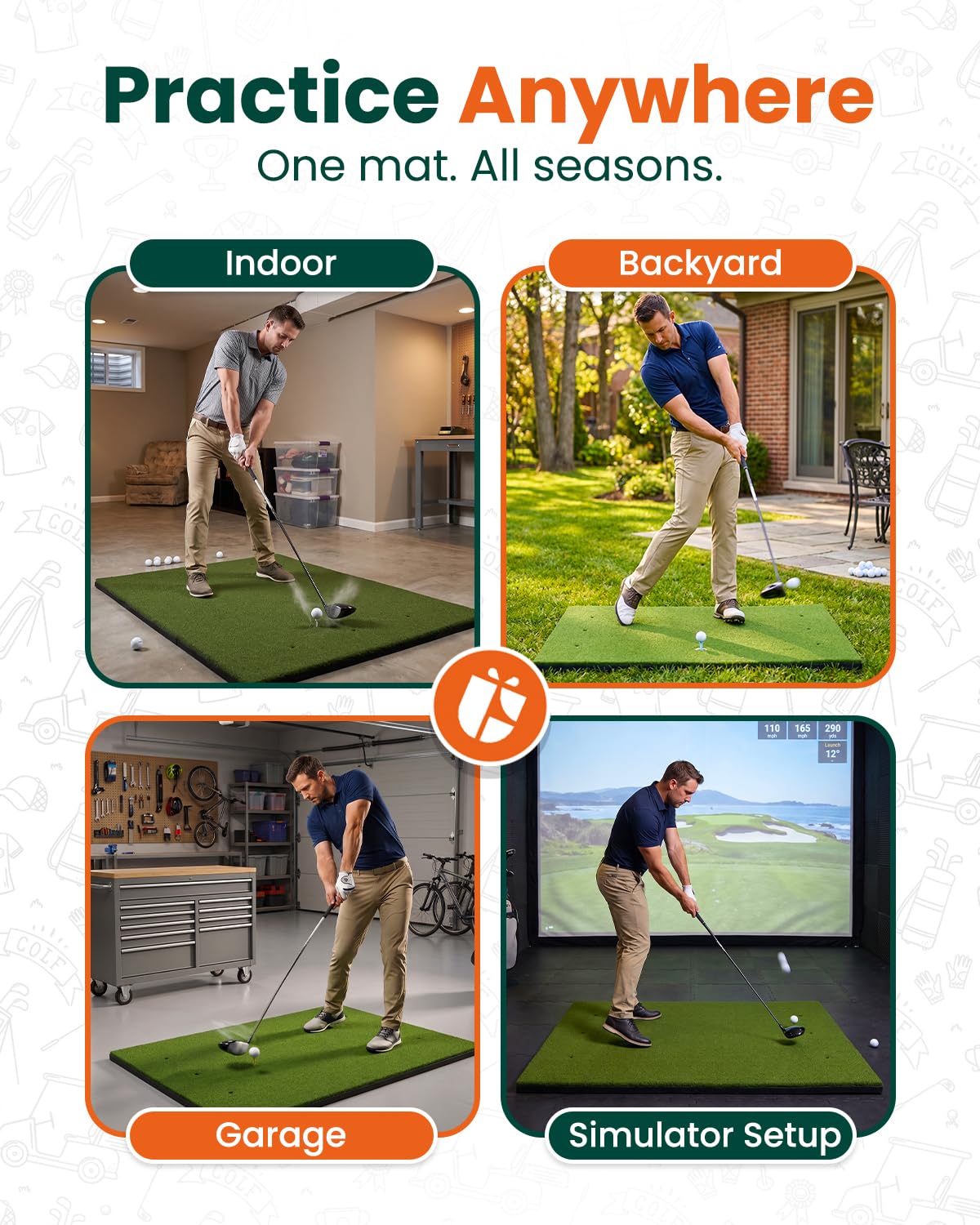 GIRAFFYCO Golf-Schlagmatte für Indoor und Outdoor, Golf-Trainingsmatte mit Tragegurt, 10 PU-Golfbällen und 9 Tees für Driving, Chipping und Schwungtraining