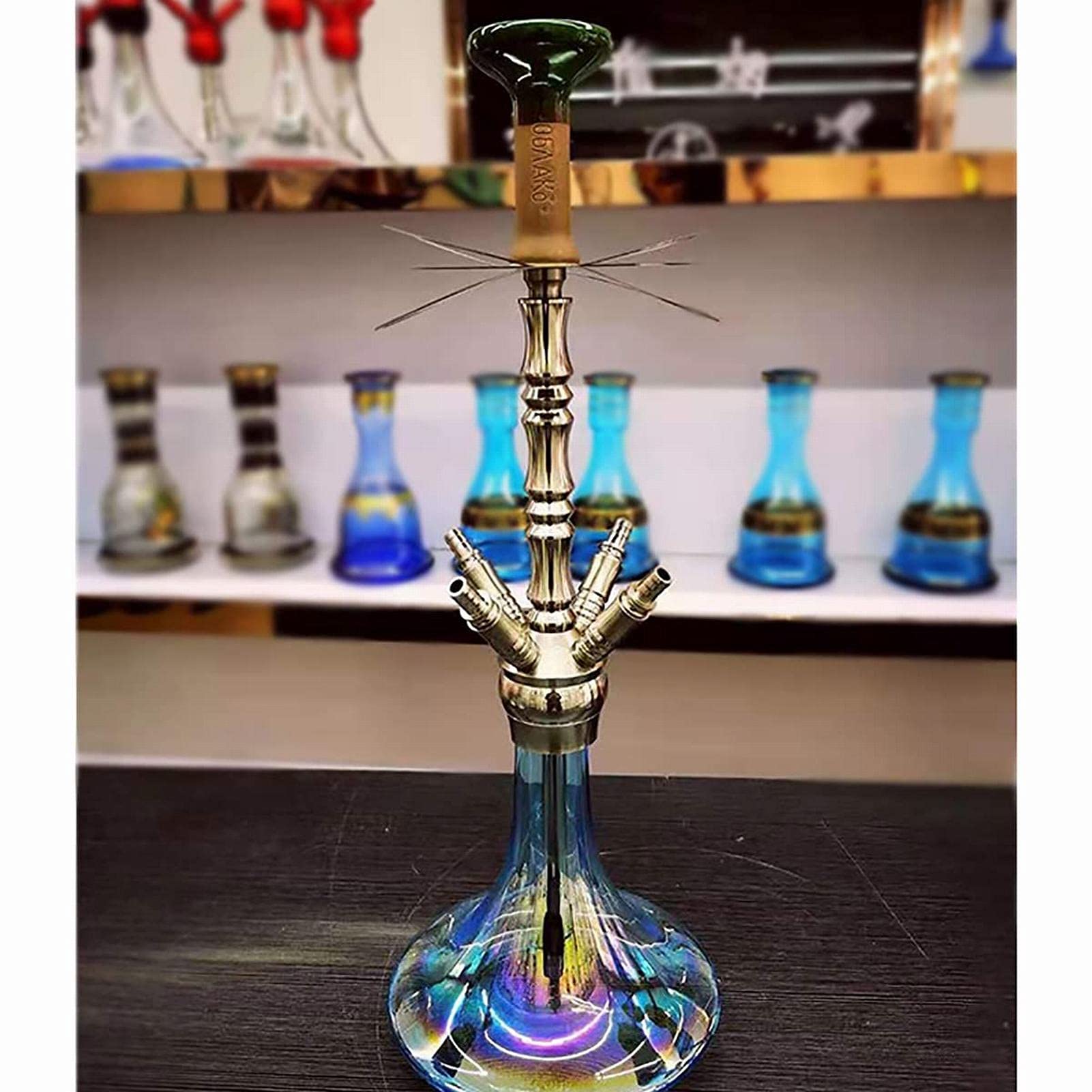 Kit De Cachimba Premium, Kit De Cachimba De Aleación De Aluminio De 4 Tubos, 4 Cuencos Y Mangueras De Silicona Lavables, Con Un Frasco De Vidrio Estable
