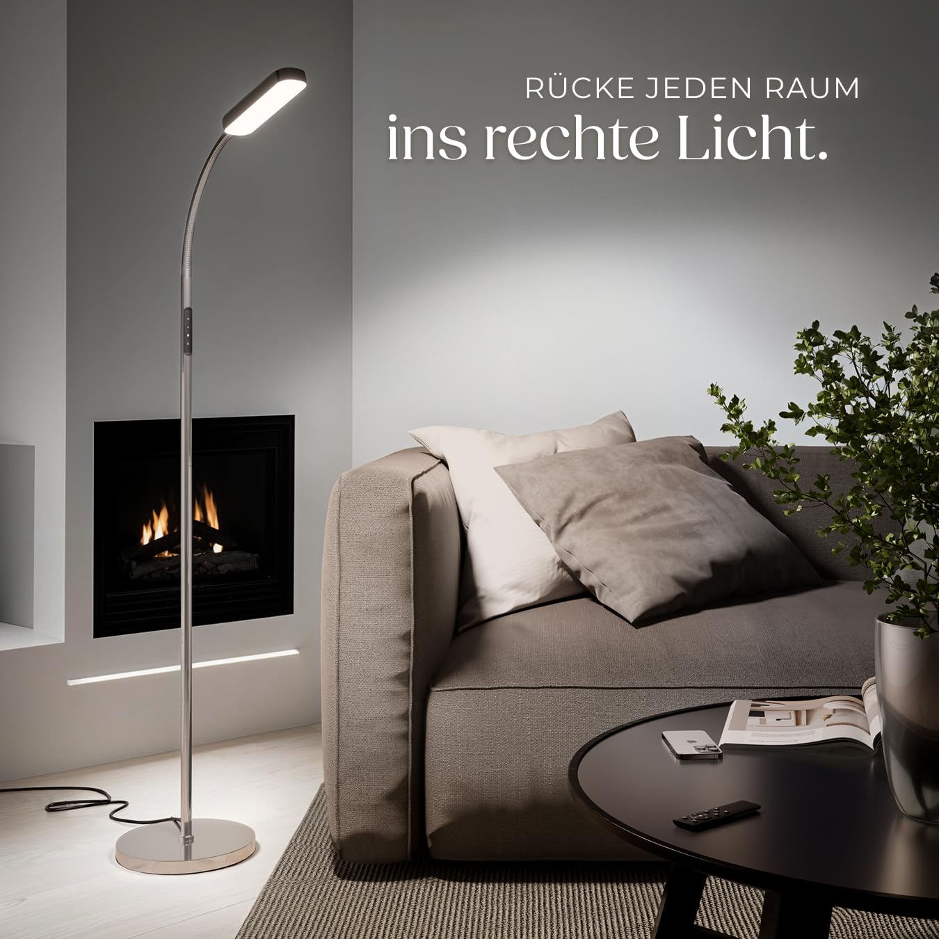 tectake® LED Stehlampe, Schwanenhals Lampe, Standleuchte dimmbar, modern, mit 5 Lichtmodi, Beleuchtung für Wohnzimmer, Kinderzimmer, Bett, als Leselampe oder Schreibtischlampe - silber