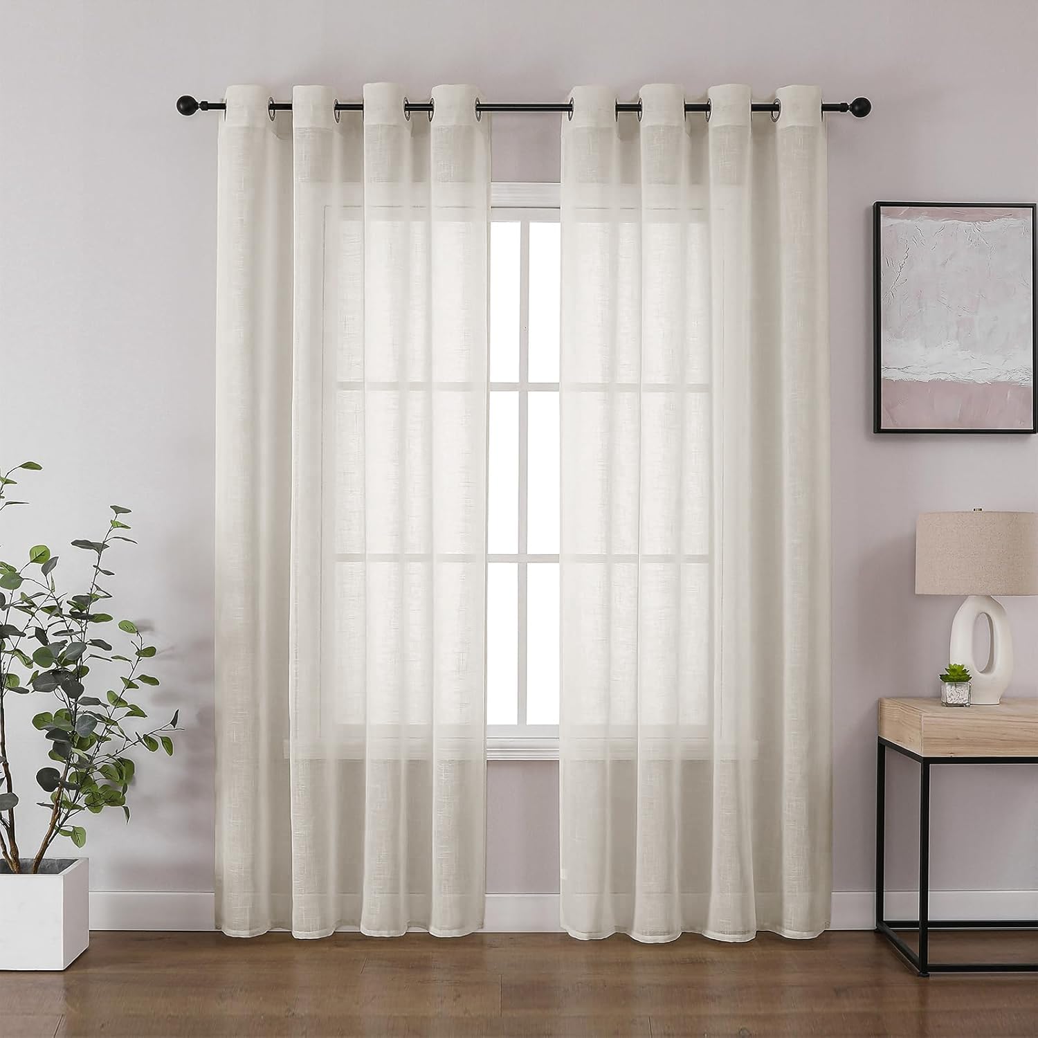 CUCRAF Leinen Voile Vorhänge mit Ösen Gardine für Schlafzimmer Wohnzimmer, Leinenfarbe, H245 x B140cm 2er Set