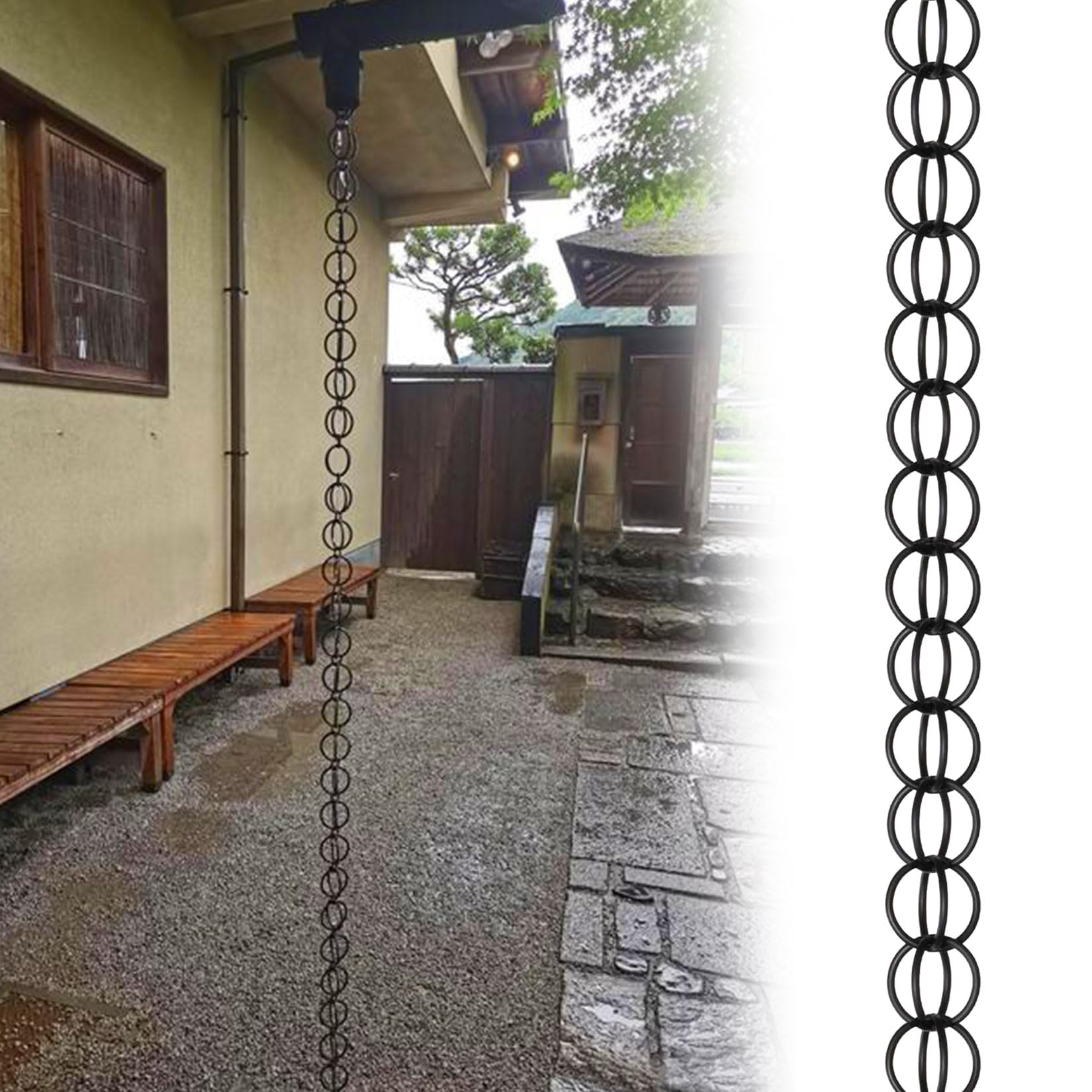 WEKONUMEX Rain Chains for Gutters, Rain Chain For Gutter Water Collection Garden Patio Gazebo Multicolor 1-10m(Black,1.2m(4ft))