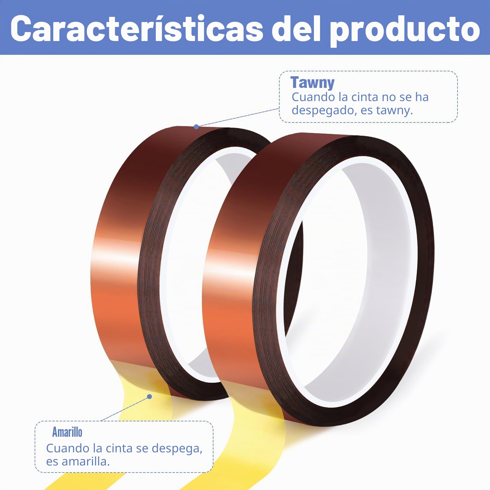 2 rollos de cinta adhesiva Kapton, 20 mm x 25 m, resistente al calor, cinta aislante de alta temperatura, cinta térmica para placas de circuito impreso electrónicas por sublimación